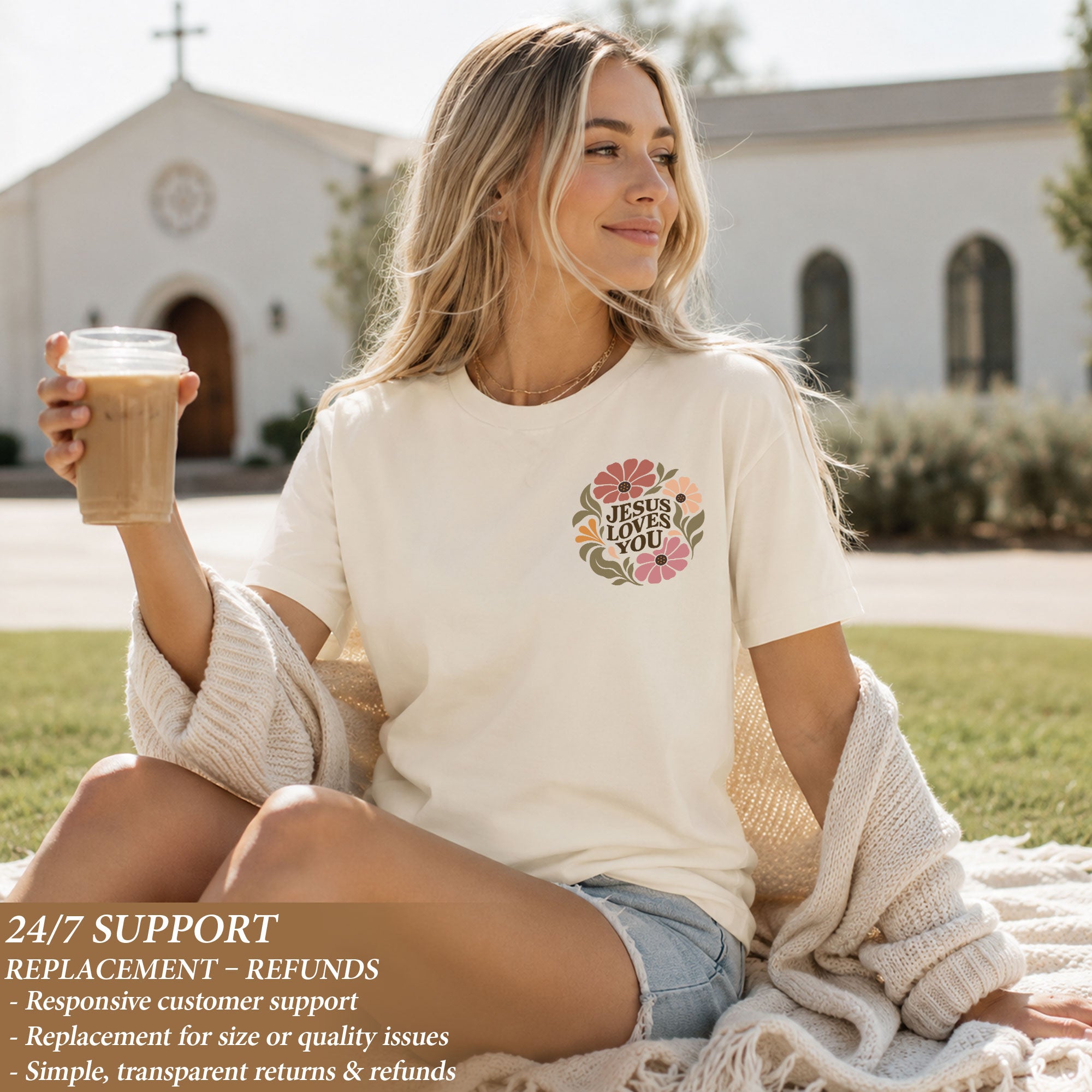 Jesus Loves You Vintage Floral 1 John 4 19 Scripture Christian T Shirt Apparel Women