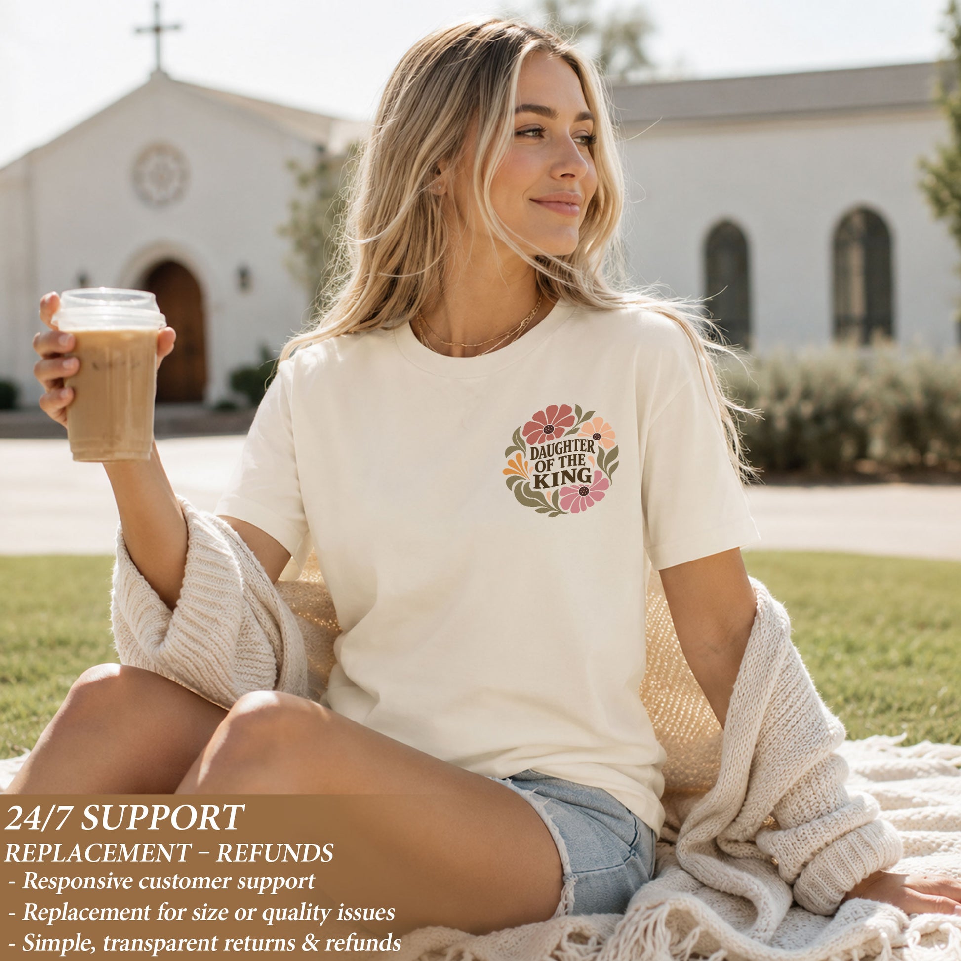 Daughter Of The King T-Shirt Christian Retro Floral Bible Verse Women Graphic Tee - Rust Field Wear