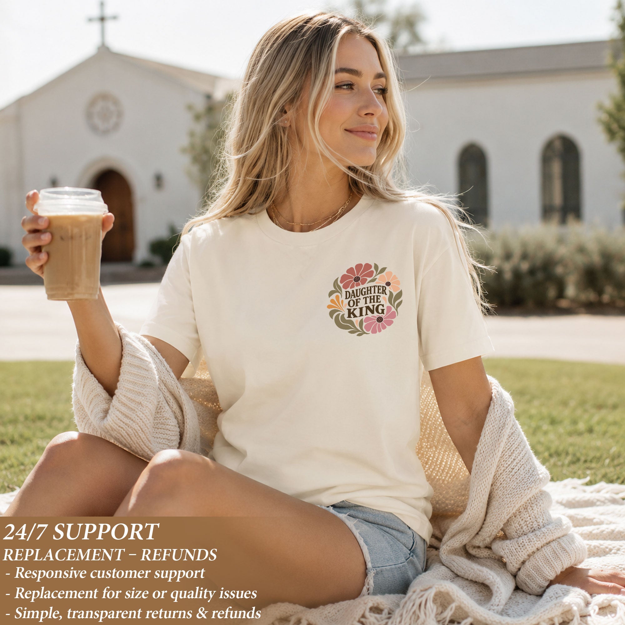 Daughter Of The King T-Shirt Christian Retro Floral Bible Verse Women Graphic Tee - Rust Field Wear