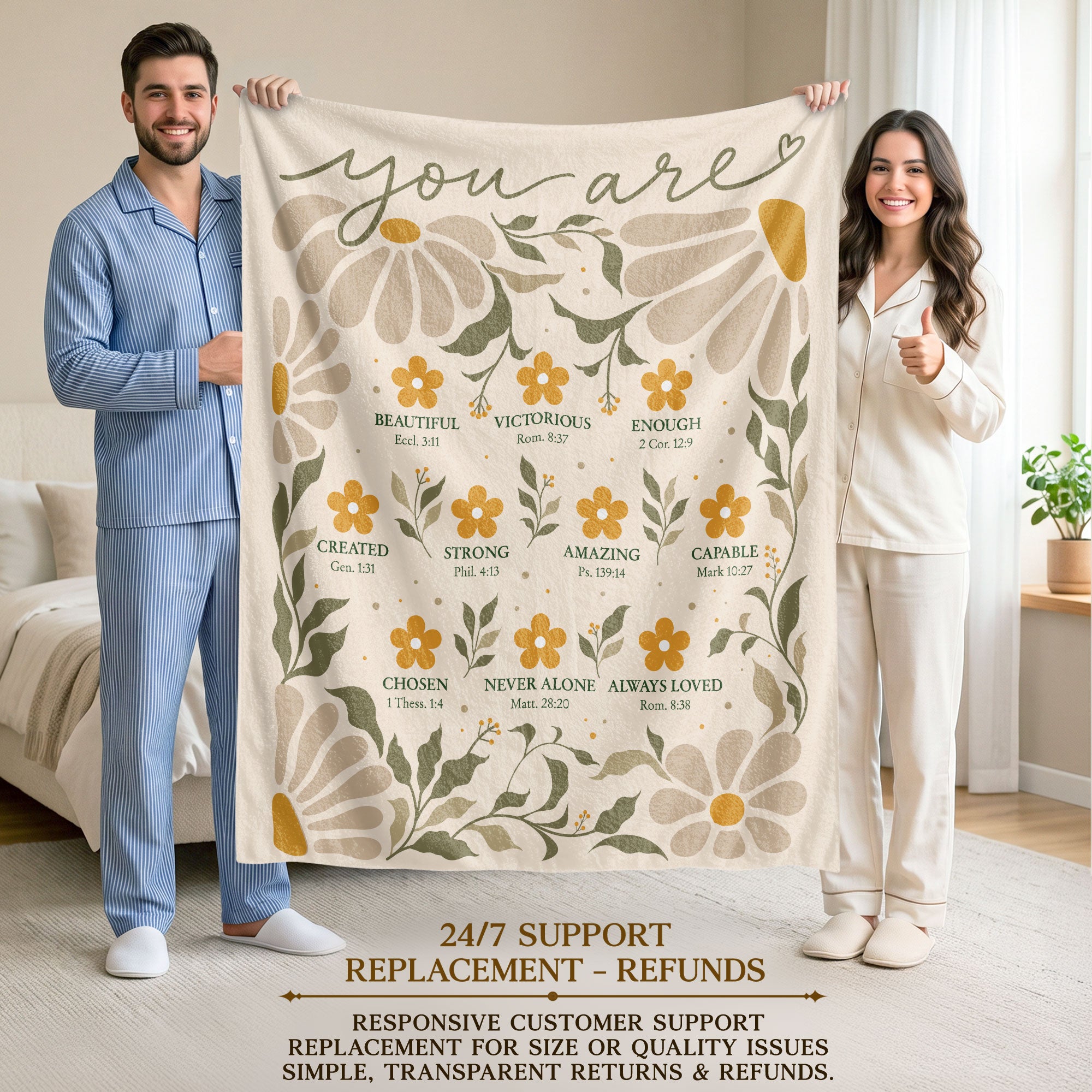 God Says You Are Blanket Boho Daisy Scripture Floral Soft Flannel Throw Blanket