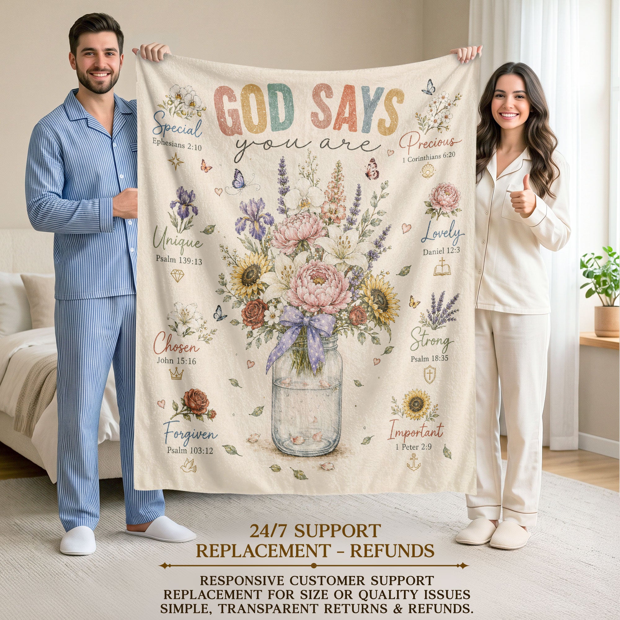 God Says You Are Blanket Inspirational Bible Verse Floral Soft Cozy Throw Blanket