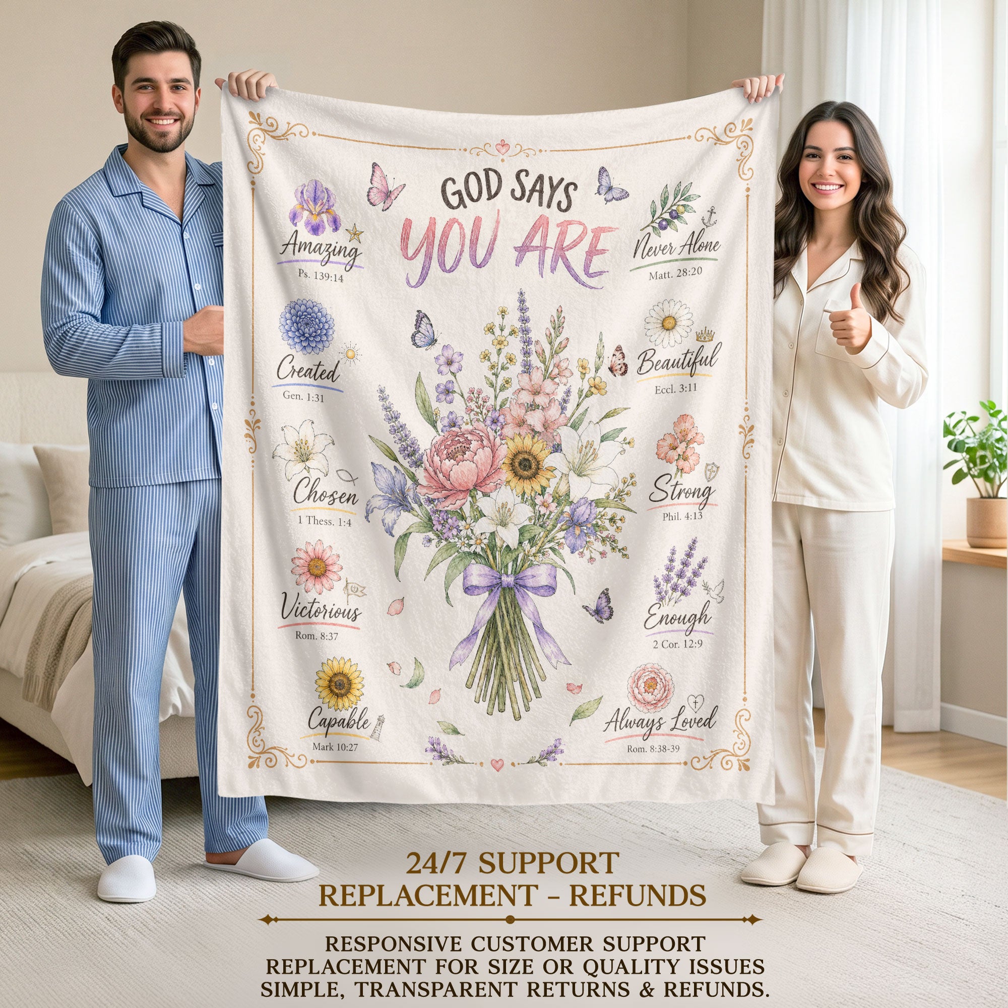 God Says You Are Blanket Christian Scripture Floral Fleece Throw Blanket Decoration