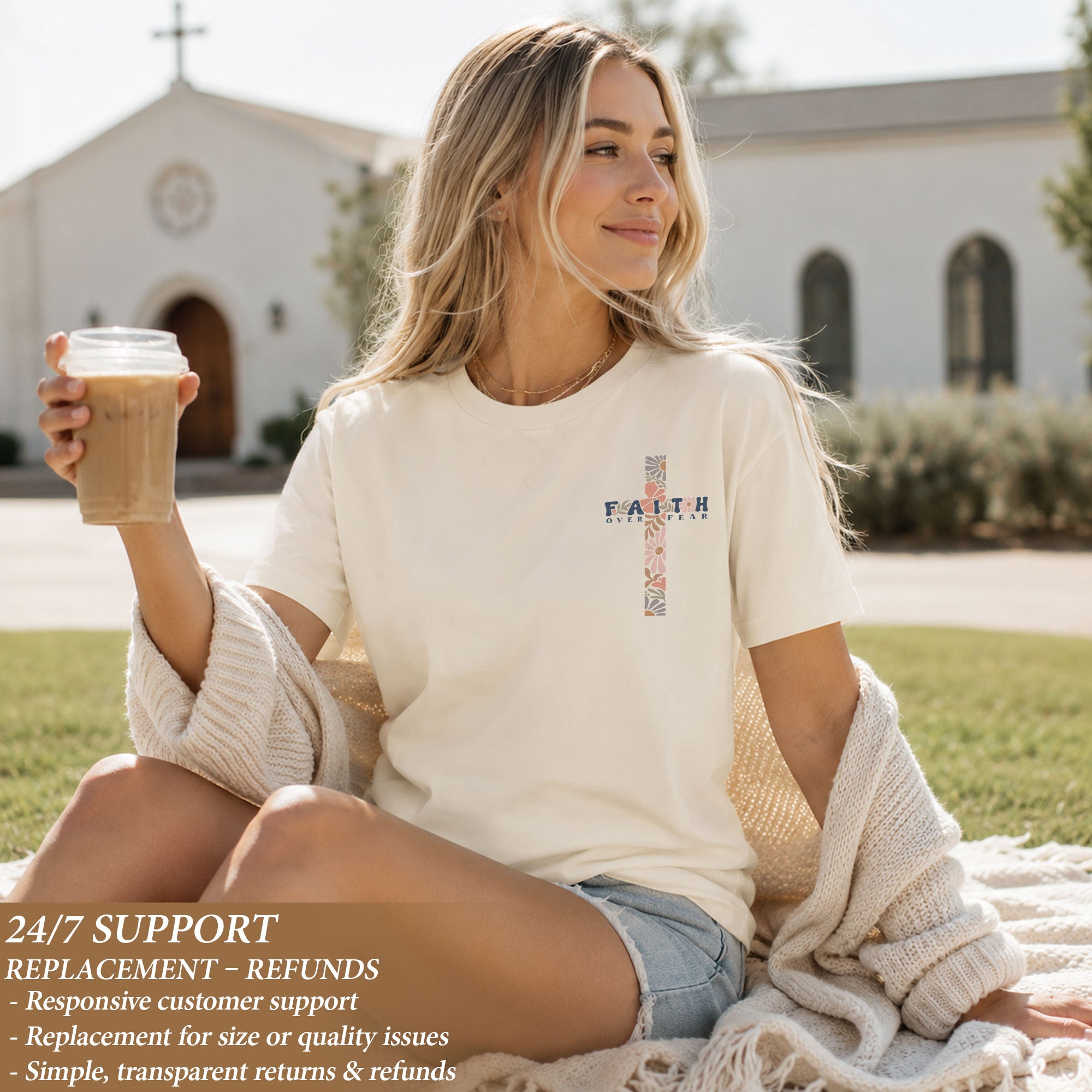 Faith Over Fear Shirt Christian Women Floral Cross Shirt Retro Psalm 118 Bible Verse Tee