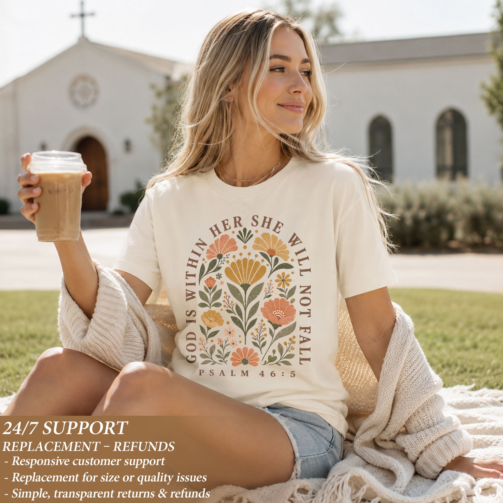 God Is Within Her She Will Not Fall Shirt Floral Christian Psalm 46 5 Graphic Tee