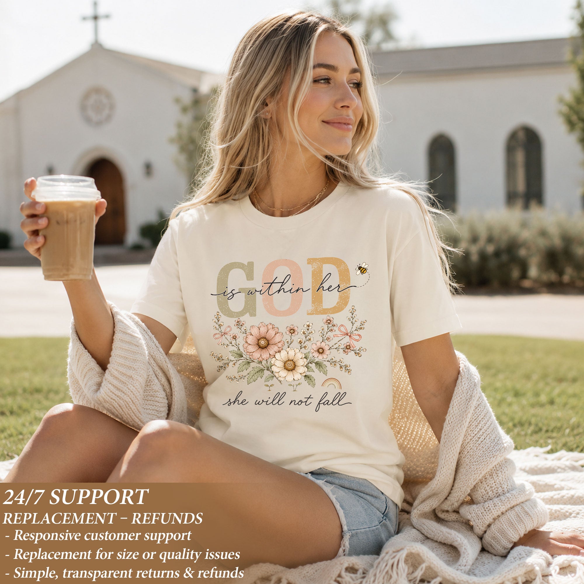 God Is Within Her She Will Not Fall Shirt Daisy Bee Christian Psalm 46 5 Graphic Tee