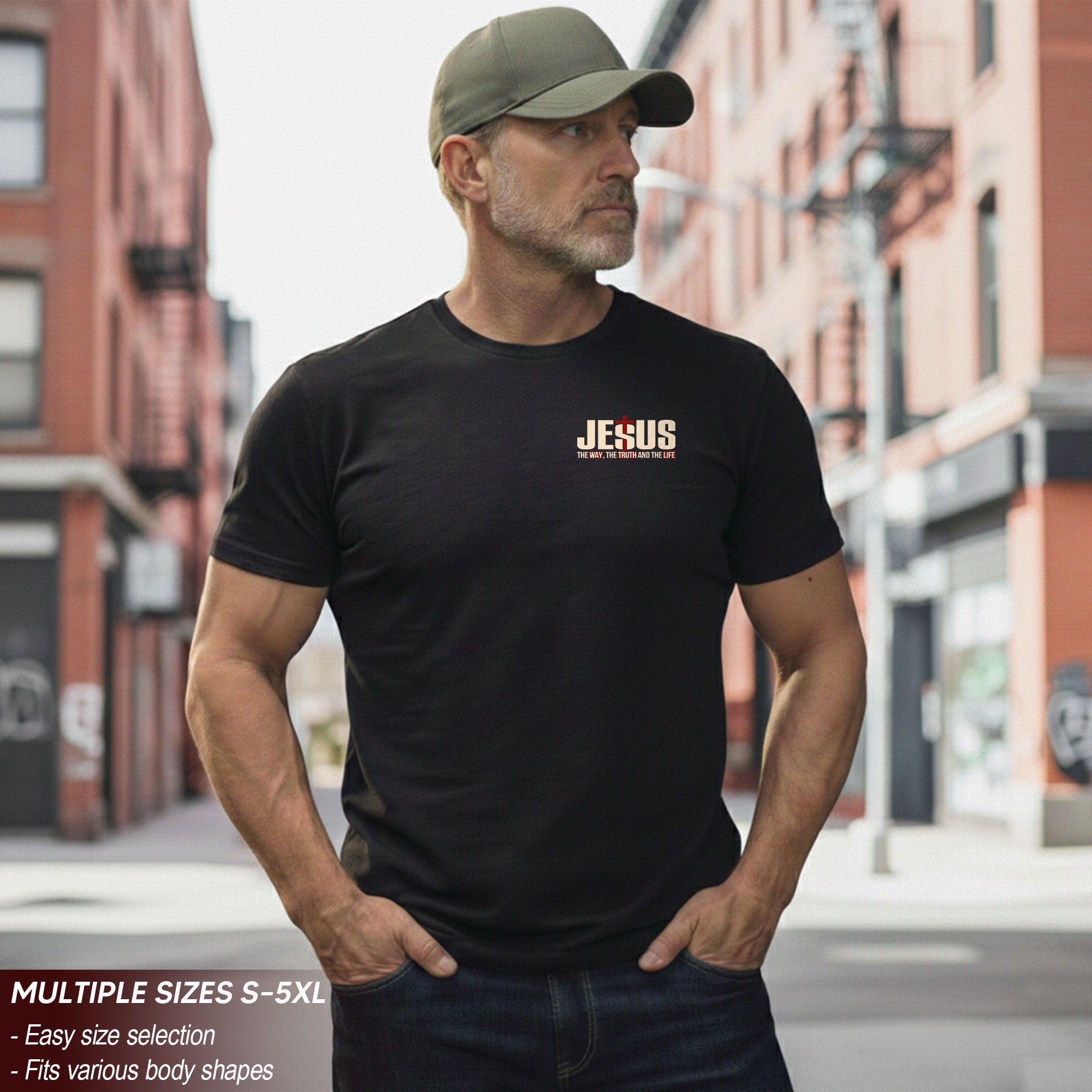 The Way The Truth The Life Christian T Shirt with American Flag Cross and Crown of Thorns