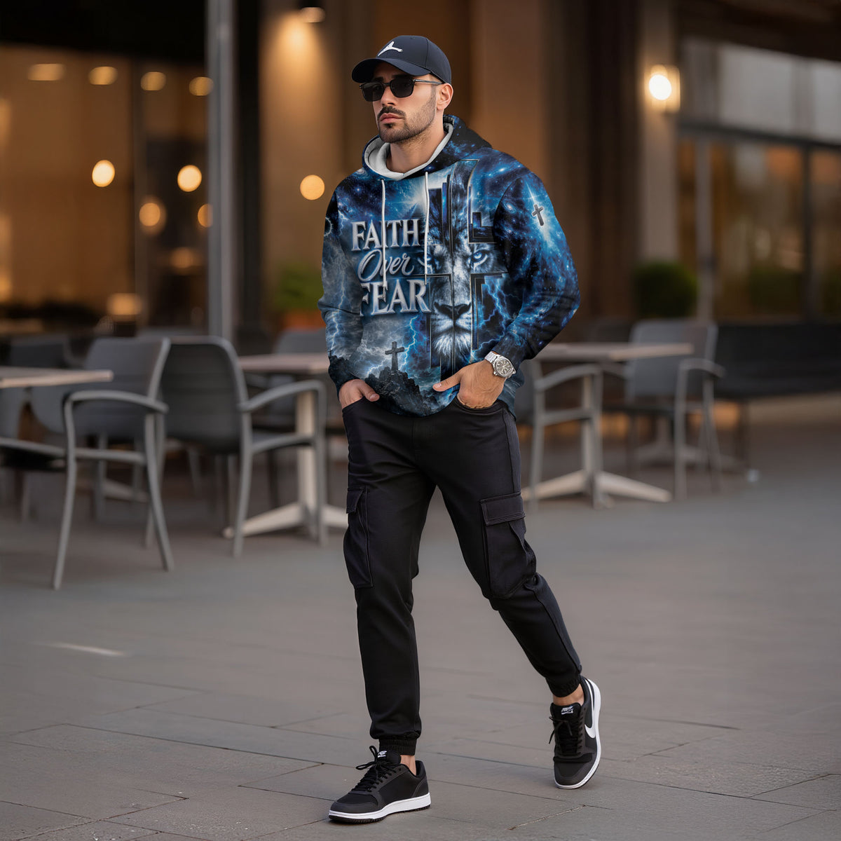 Faith Over Fear 3D Hoodie Christian Lion Cross Storm Lightning Clothes - Rust Field Wear