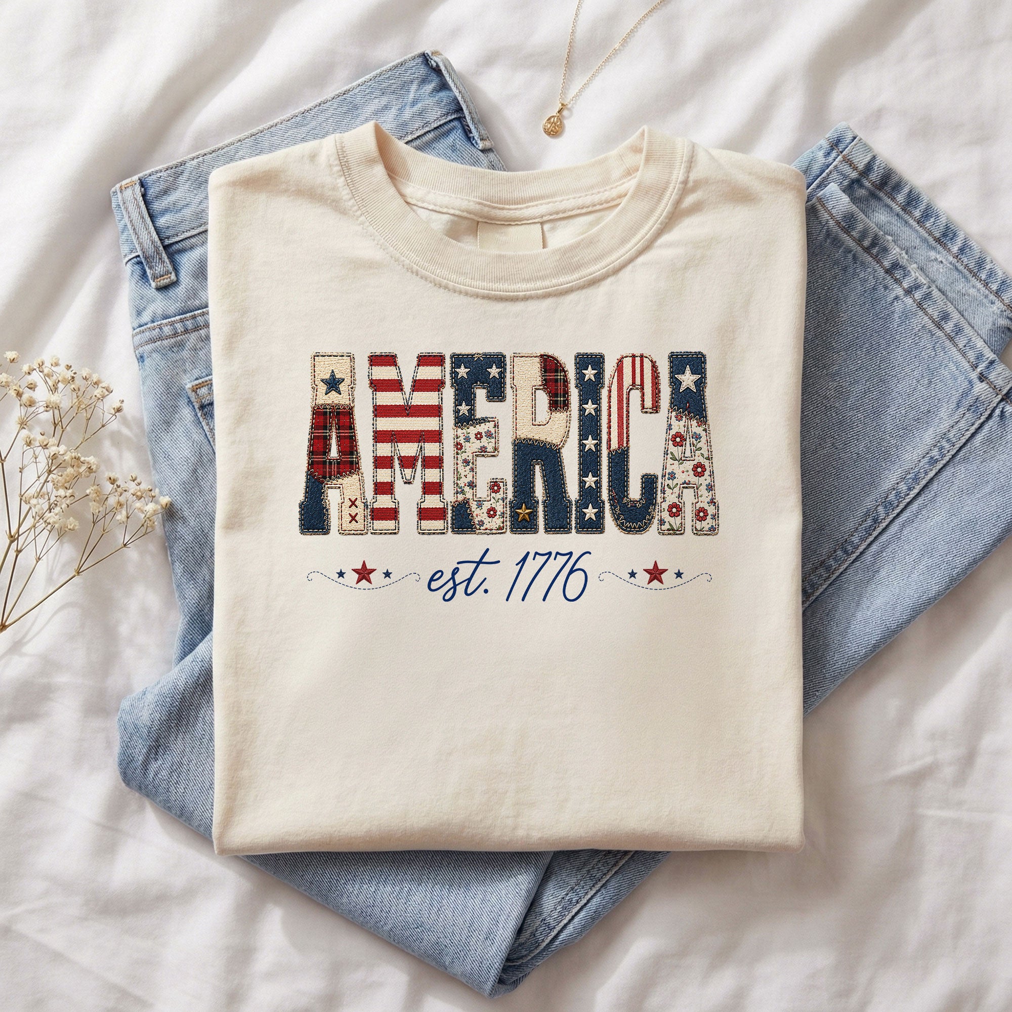 America Est. 1776 Graphic T-Shirt - Patriotic Women's Casual White Summer Tee