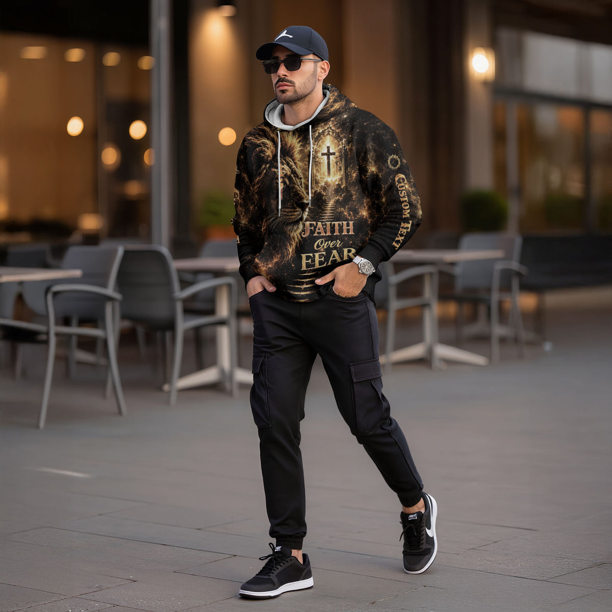 Personalized Faith Over Fear 3D Hoodie Custom Jesus Lion Cross Clothes - Rust Field Wear