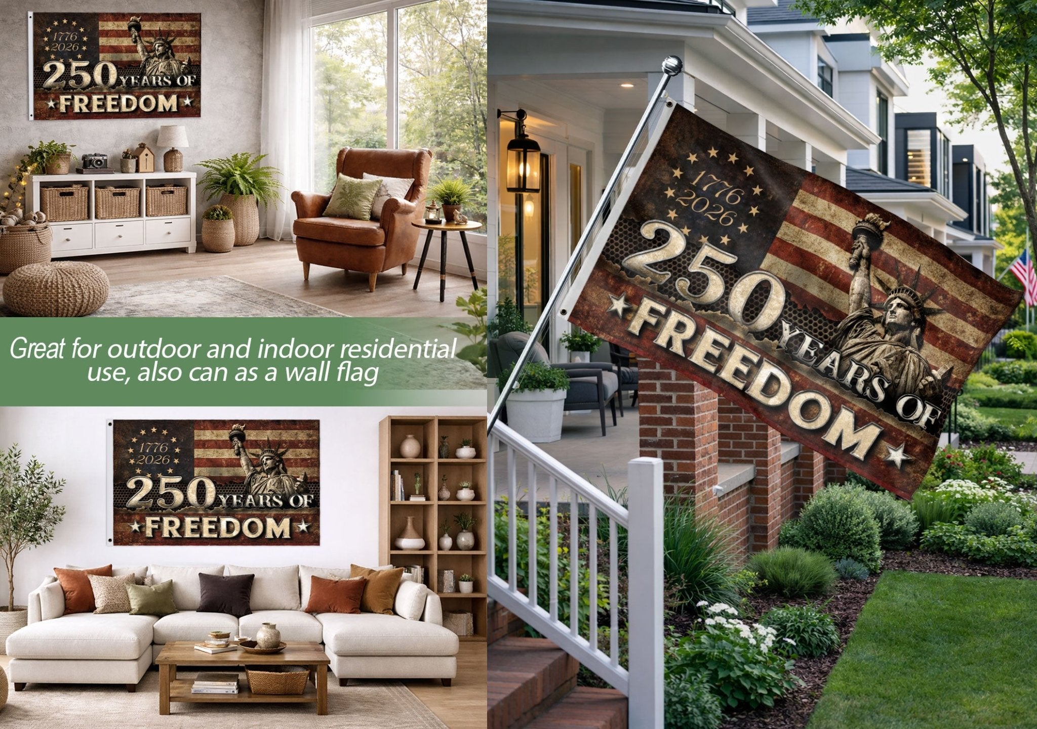 250 Years of Freedom Flag 1776–2026 – Double-Sided Patriotic American Décor - Rust Field Wear