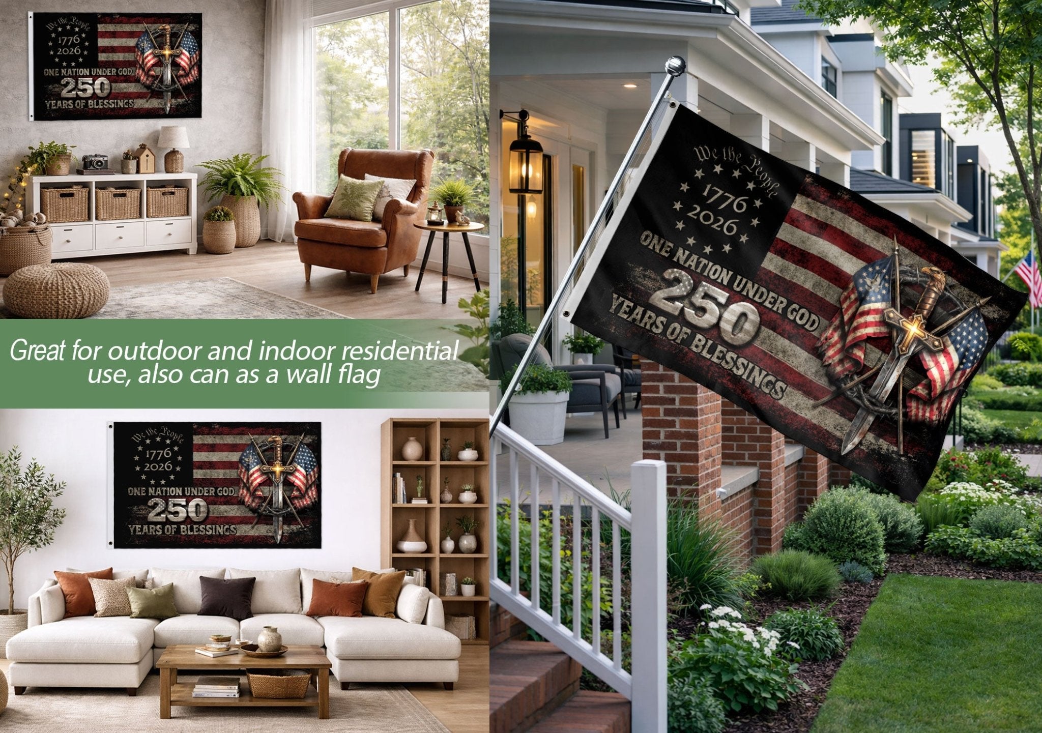250 Years America Anniversary Flag 1776–2026 Christian Patriotic Decor - Rust Field Wear