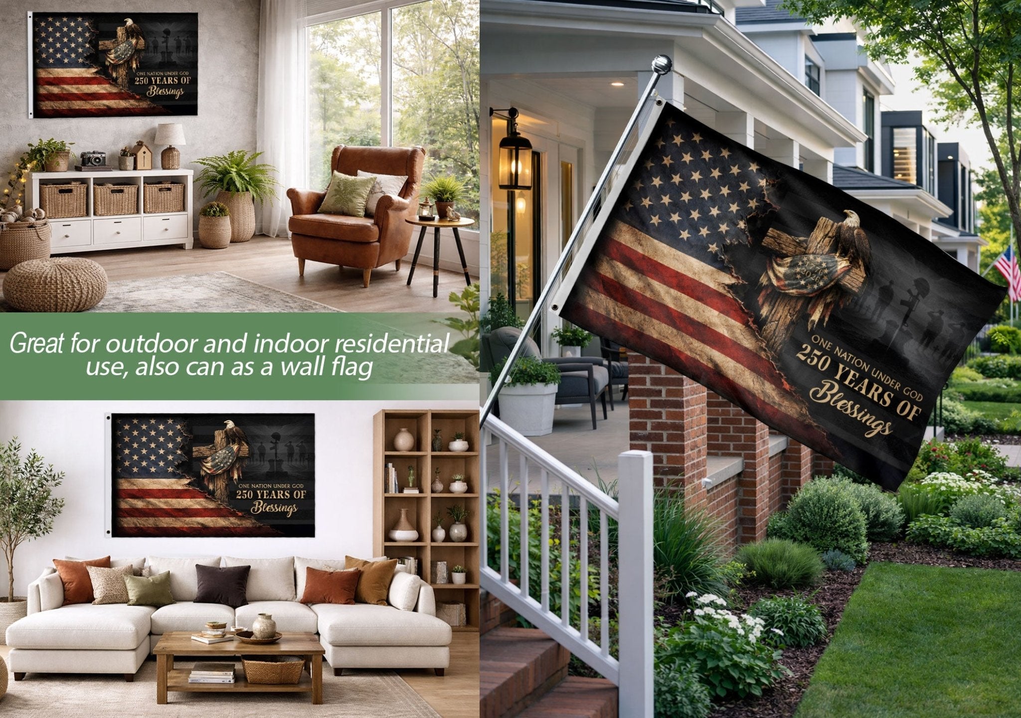 American Christian Freedom Flag 1776–2026 Patriotic Yard Decor - Rust Field Wear