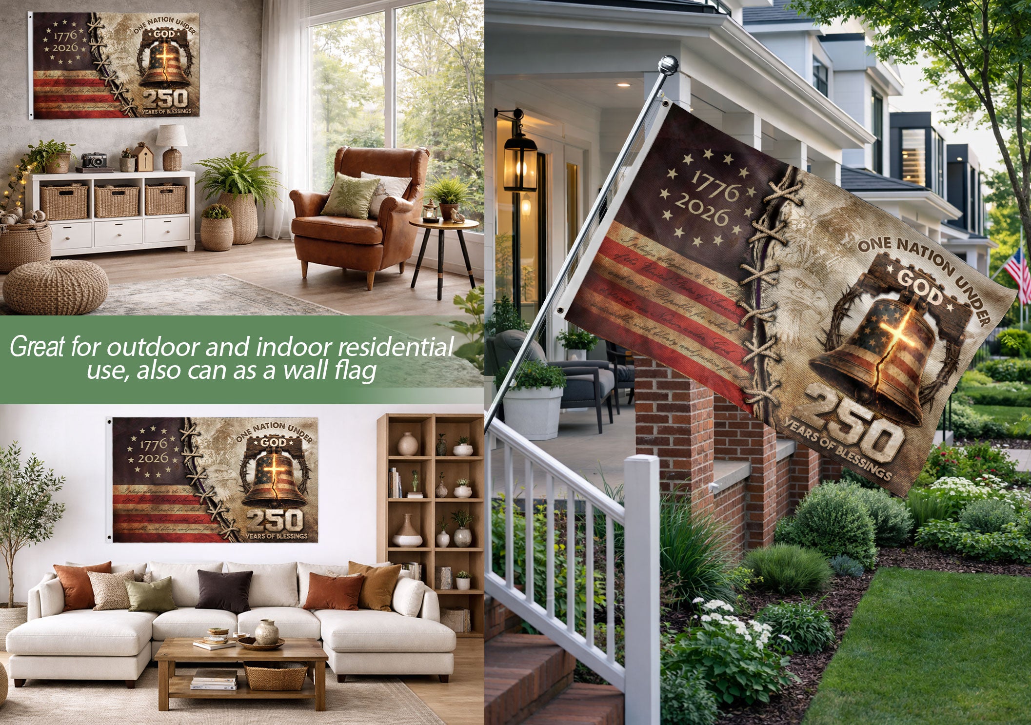 USA 250th Christian Flag 1776–2026 Patriotic Faith Outdoor Decor