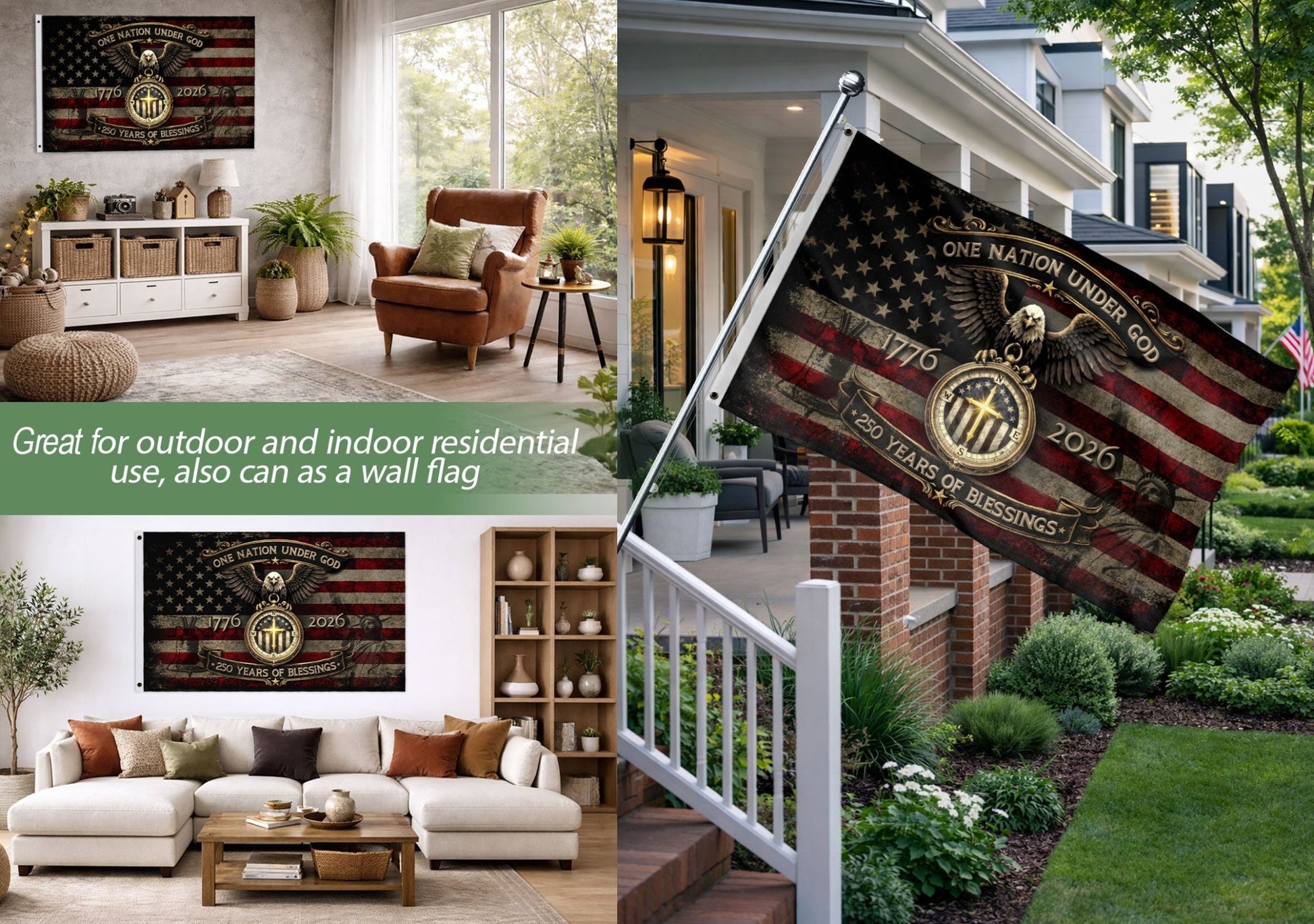 American Christian Faith Flag 250 Years Freedom Celebration Decor - Rust Field Wear