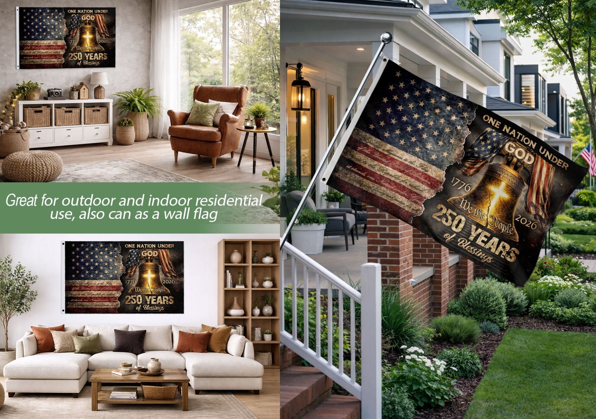 One Nation Under God America Religious US 250th Anniversary Flag – 250 Years of Blessings - Rust Field Wear