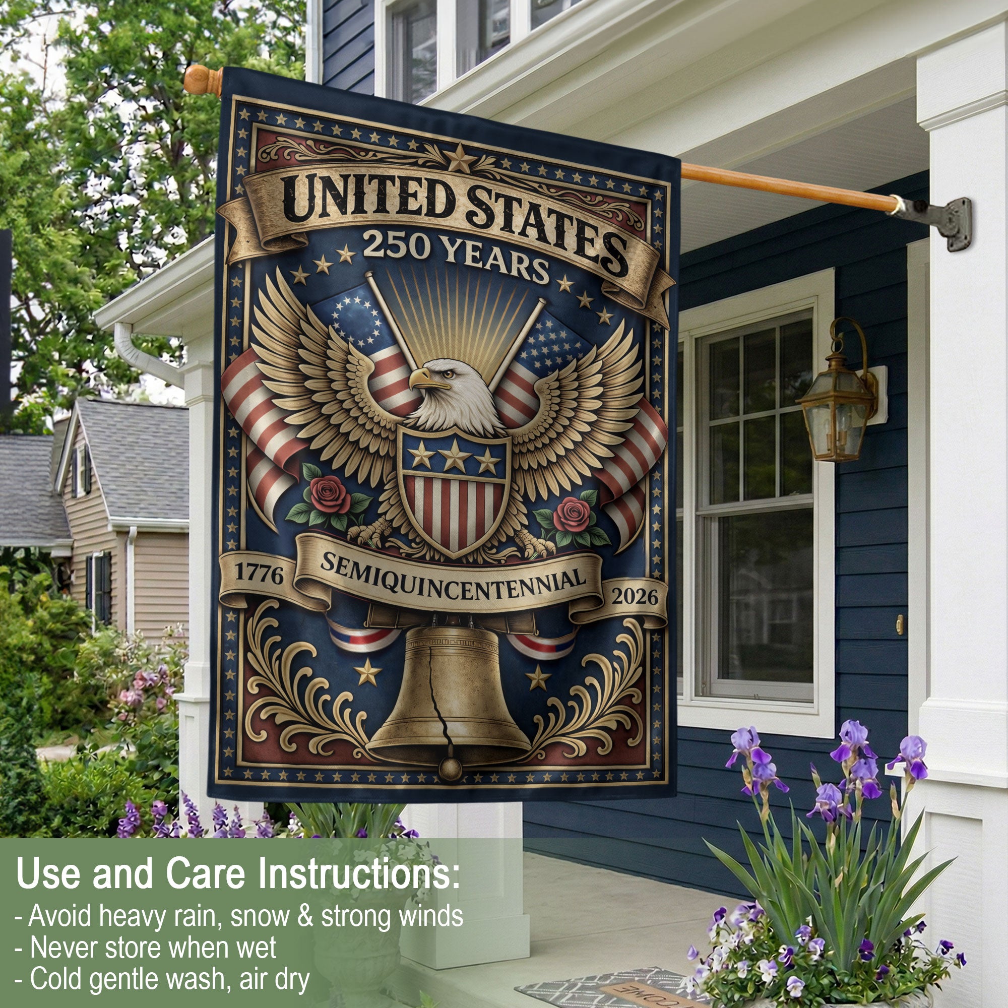 USA 250th Anniversary 1776–2026 House Flag – Majestic Bald Eagle & Stars Stripes Double Sided Banner