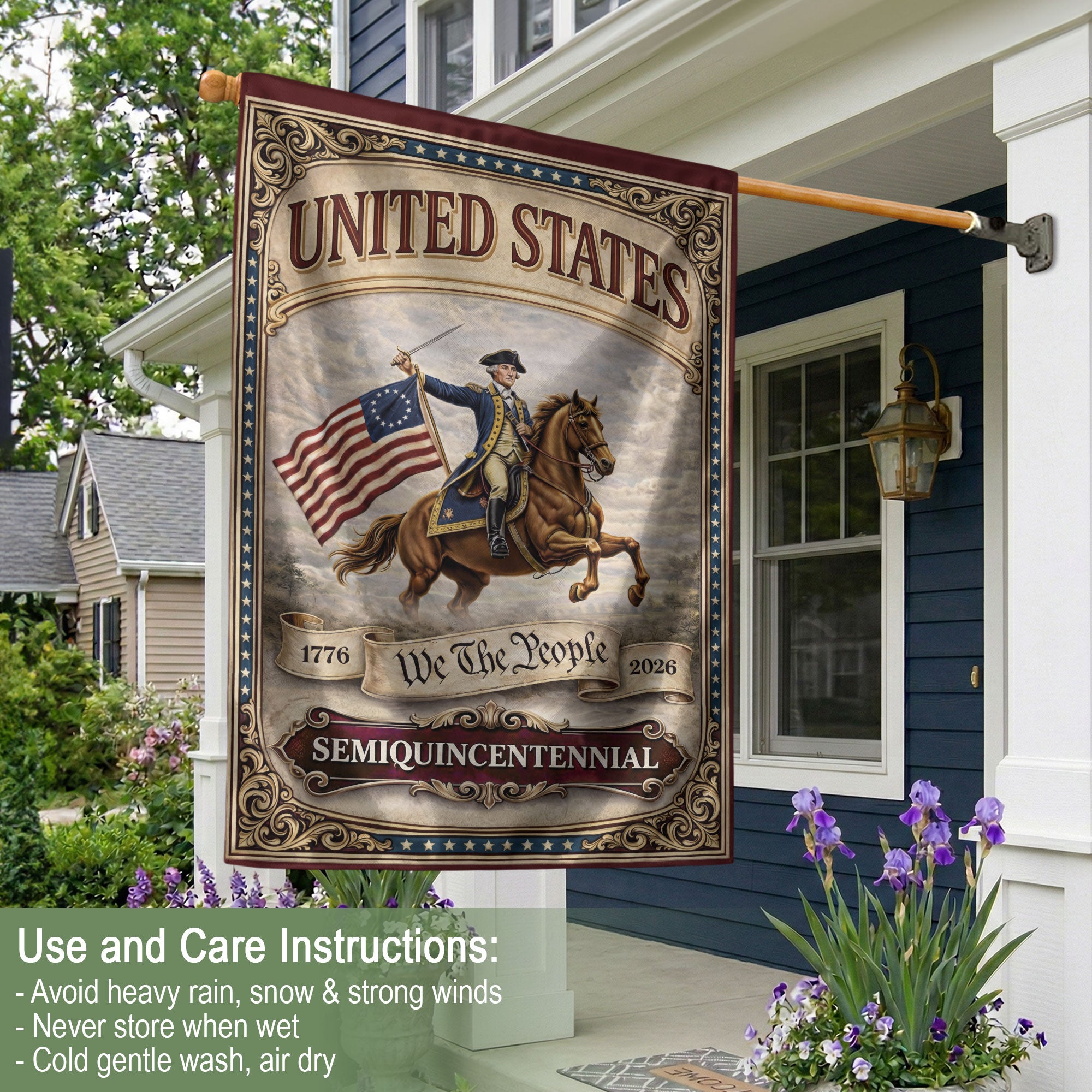 George Washington 250th Anniversary 1776–2026 House Flag – America 250 We The People Double Sided Yard Decor