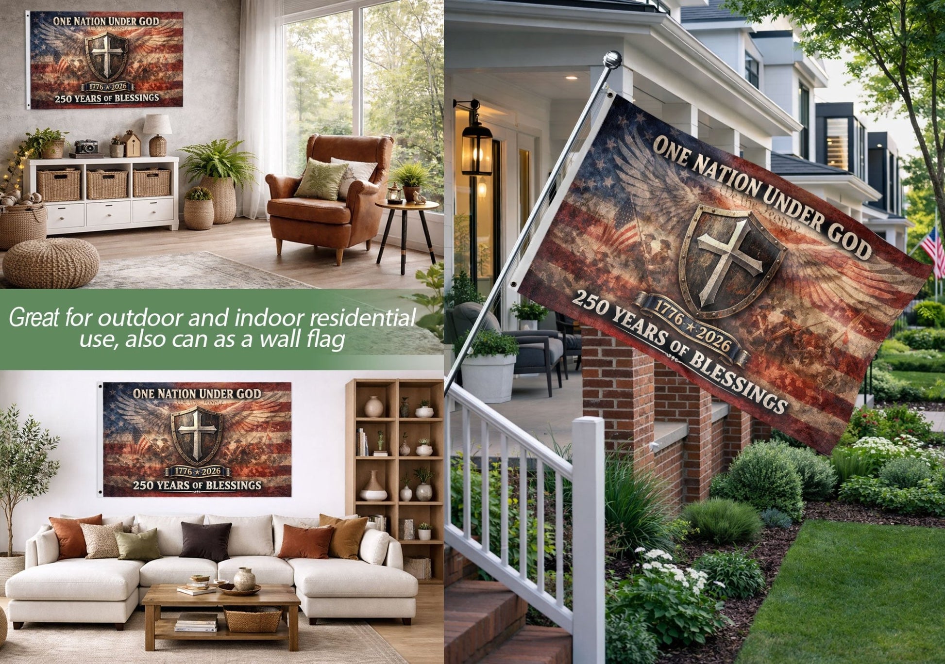 250 Years America Anniversary Flag, 1776-2026 Double Sided - Patriotic One Nation Under God House Banner - Rust Field Wear