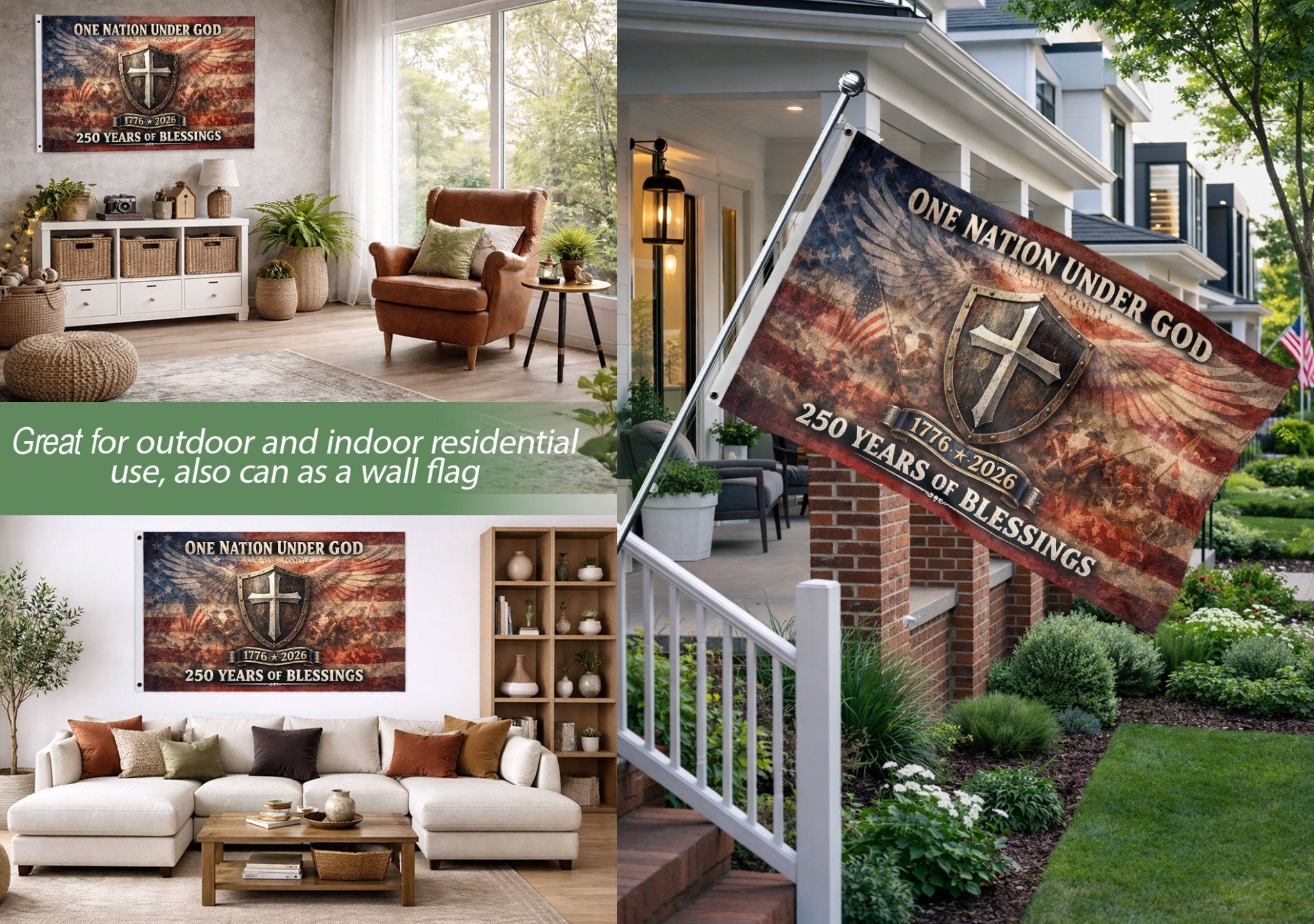 250 Years America Anniversary Flag, 1776-2026 Double Sided - Patriotic One Nation Under God House Banner - Rust Field Wear