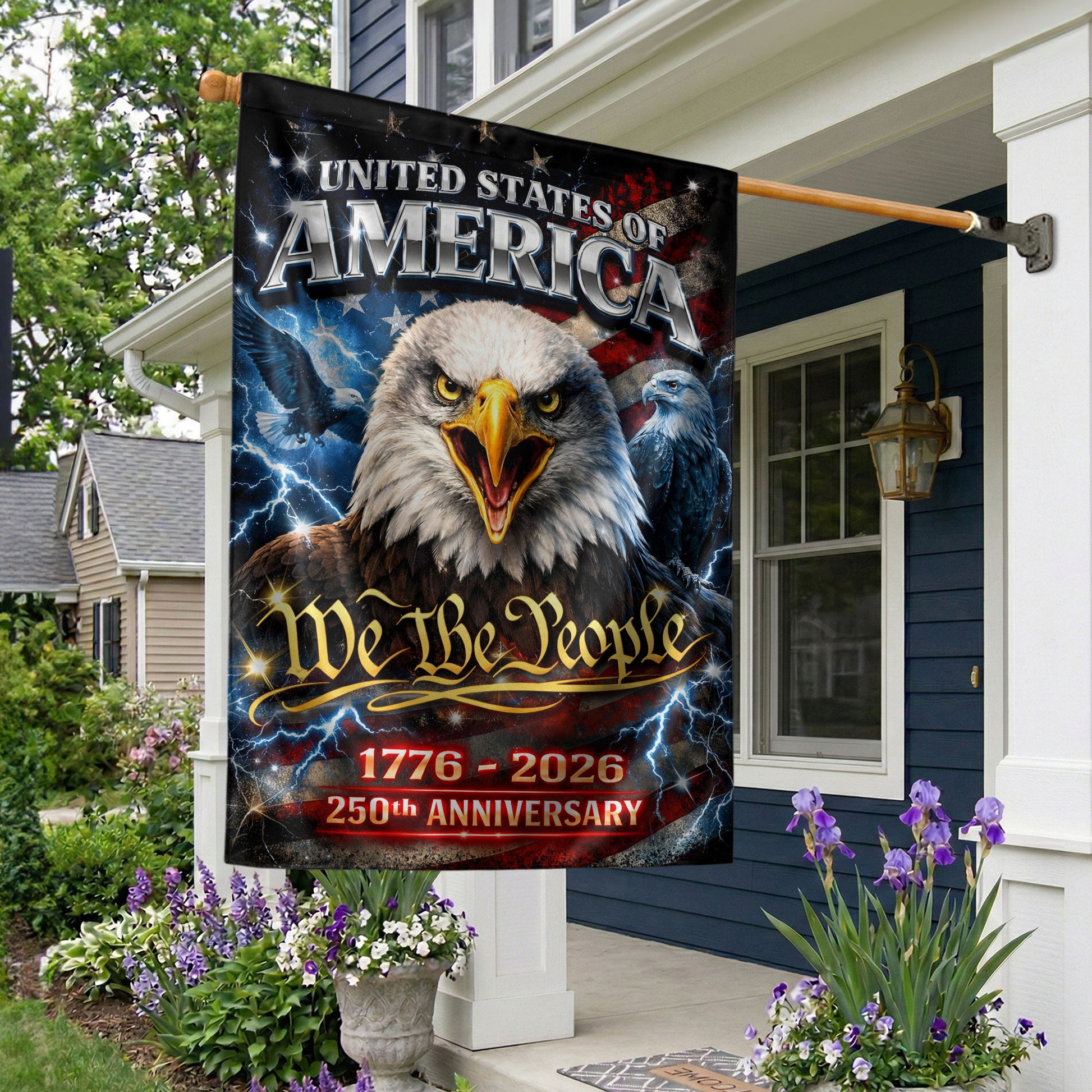 America We The People 250th Anniversary Garden Flag - Eagle Freedom 1776-2026, Double Sided 250 Years Outdoor Decor - Rust Field Wear