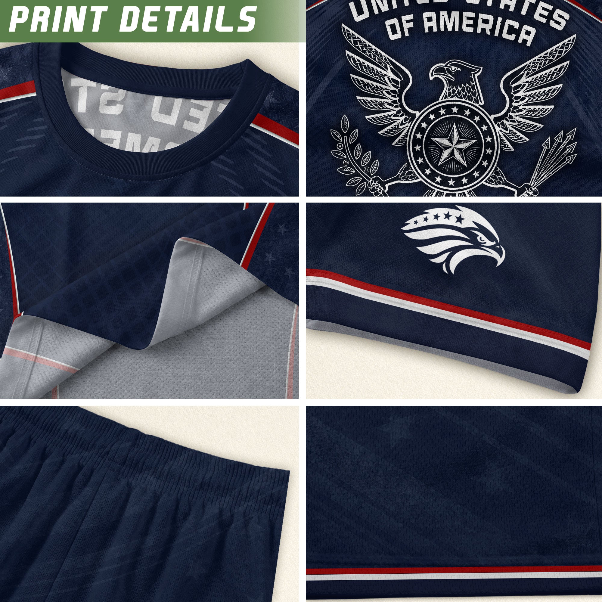 USA Soccer Jersey Navy Patriotic Eagle Graphic Athletic T-Shirt for Soccer Fans