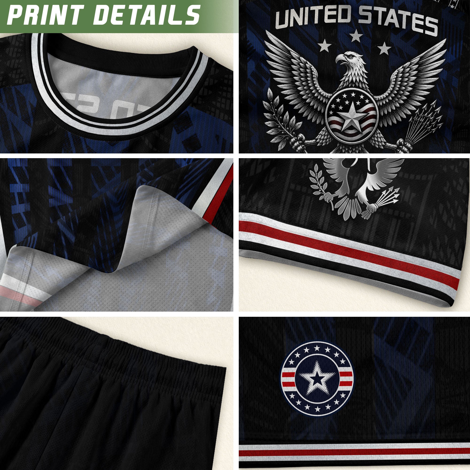 USA Soccer Jersey Black Blue Eagle Crest Athletic Shirt for Men Women Fans