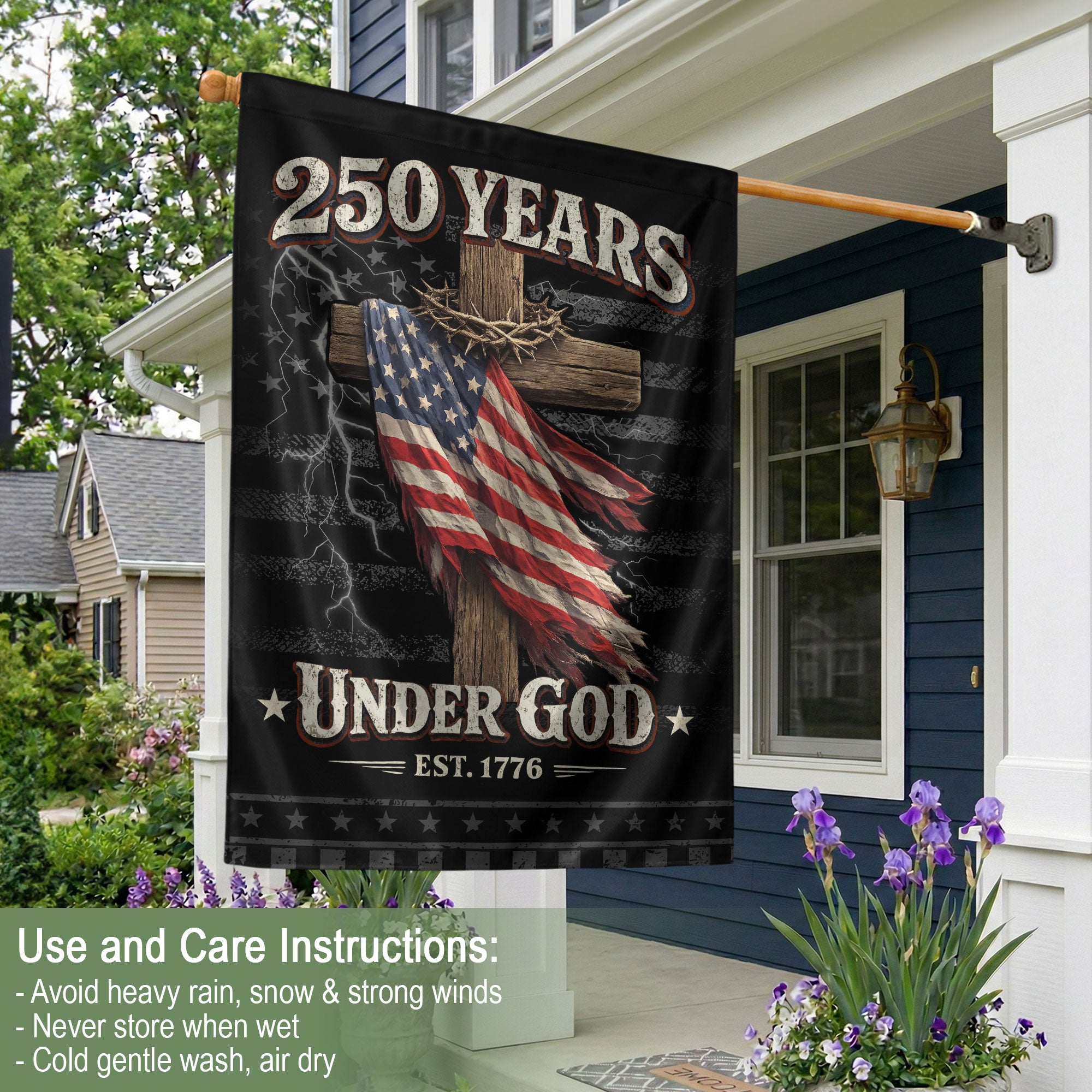 250 Years of Freedom House Flag – One Nation Under God Cross Flag, We The People Patriotic House Flag, Faith and Freedom Decor