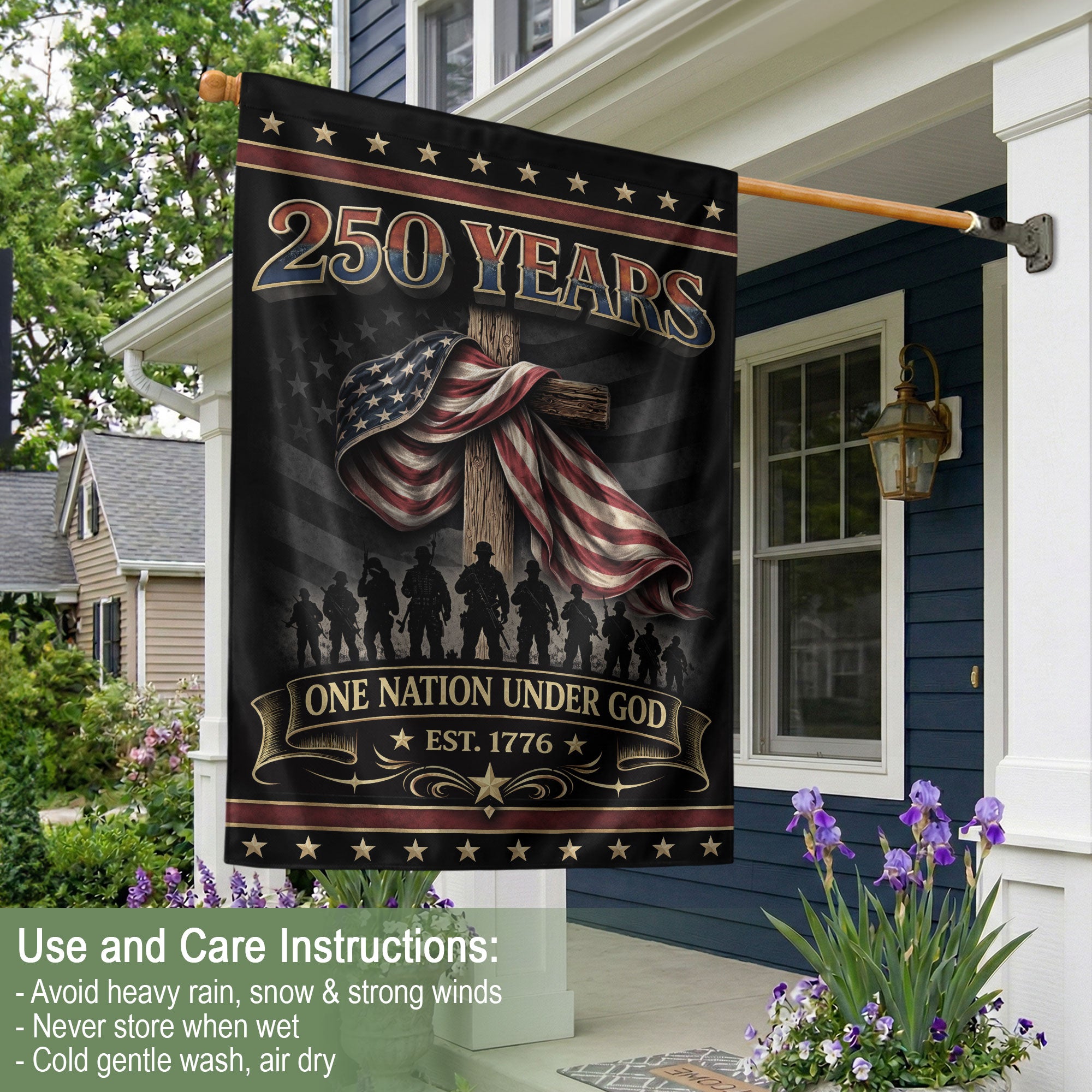 250th Anniversary USA Flag Garden Decor – One Nation Under God, We The People Cross Garden Flag, Faith and Freedom Patriotic Flag