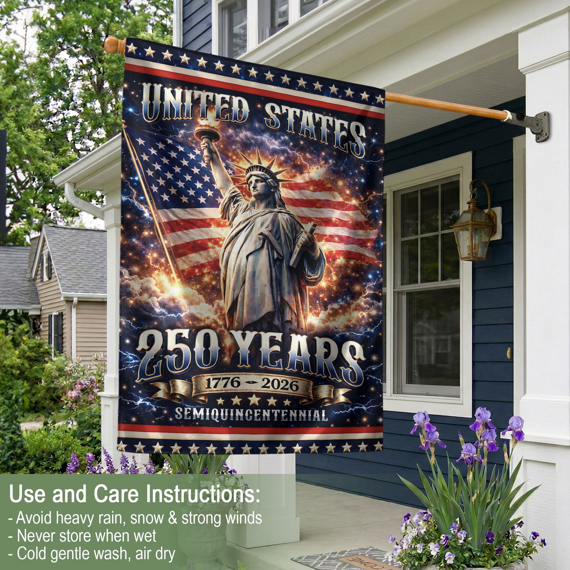 USA 250th Anniversary House Flag 1776-2026 – Statue of Liberty Patriotic Double Sided House Yard Decor - Rust Field Wear