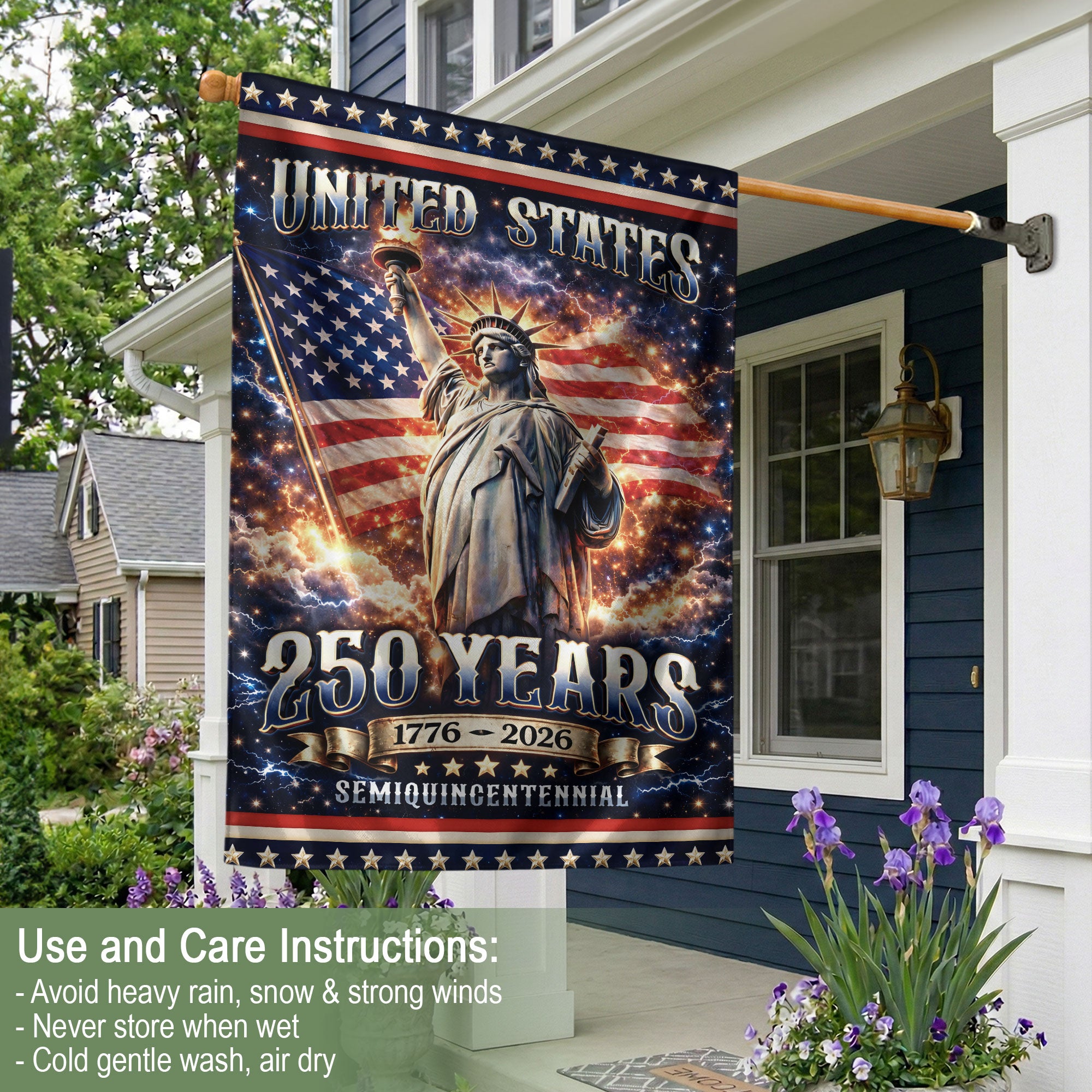 USA 250th Anniversary House Flag 1776-2026 – Statue of Liberty Patriotic Double Sided House Yard Decor - Rust Field Wear