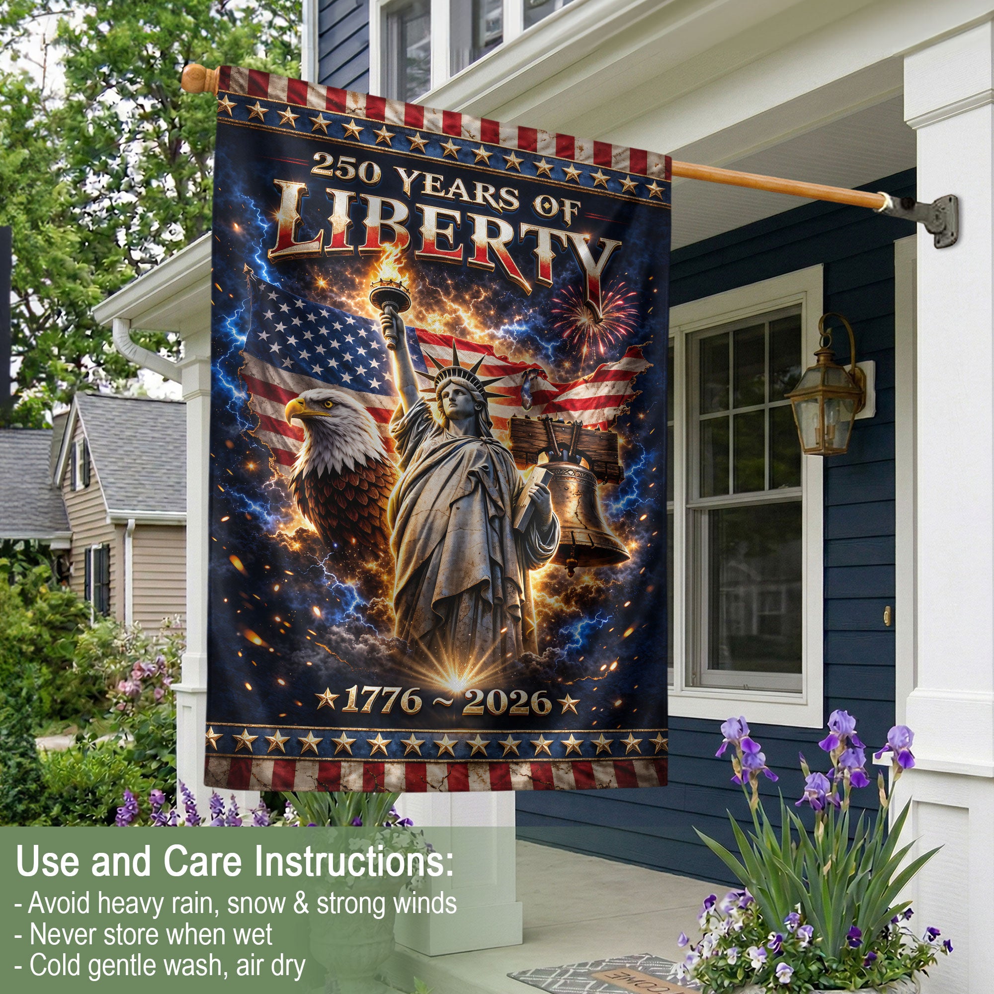 250 Years of Liberty House Flag 1776-2026 – One Nation Under God Christian Values Double Sided Patriotic Flag