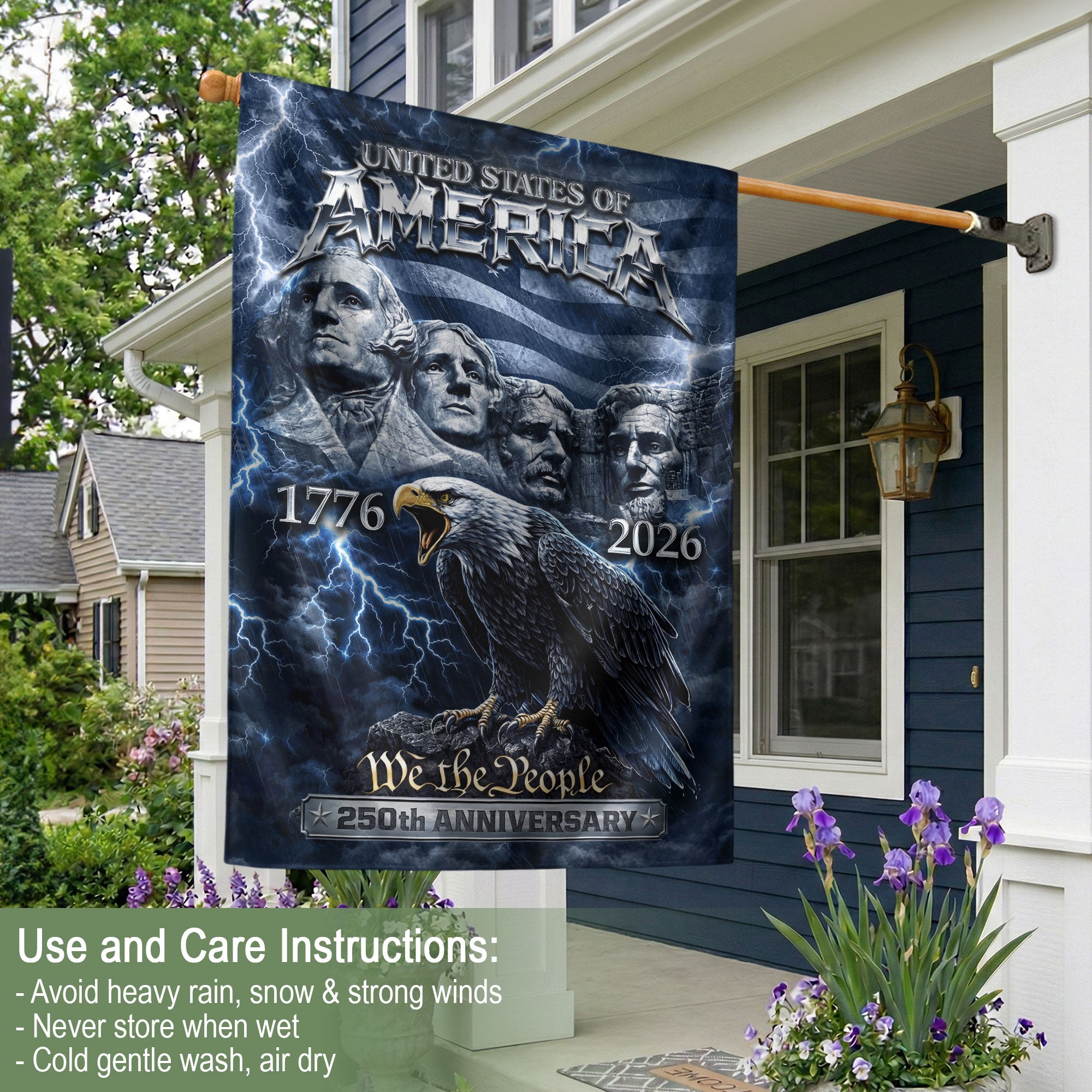 USA 250 Anniversary Garden Flag 1776-2026 – American 250th Anniversary Flag Patriotic Outdoor Yard Decor - Rust Field Wear