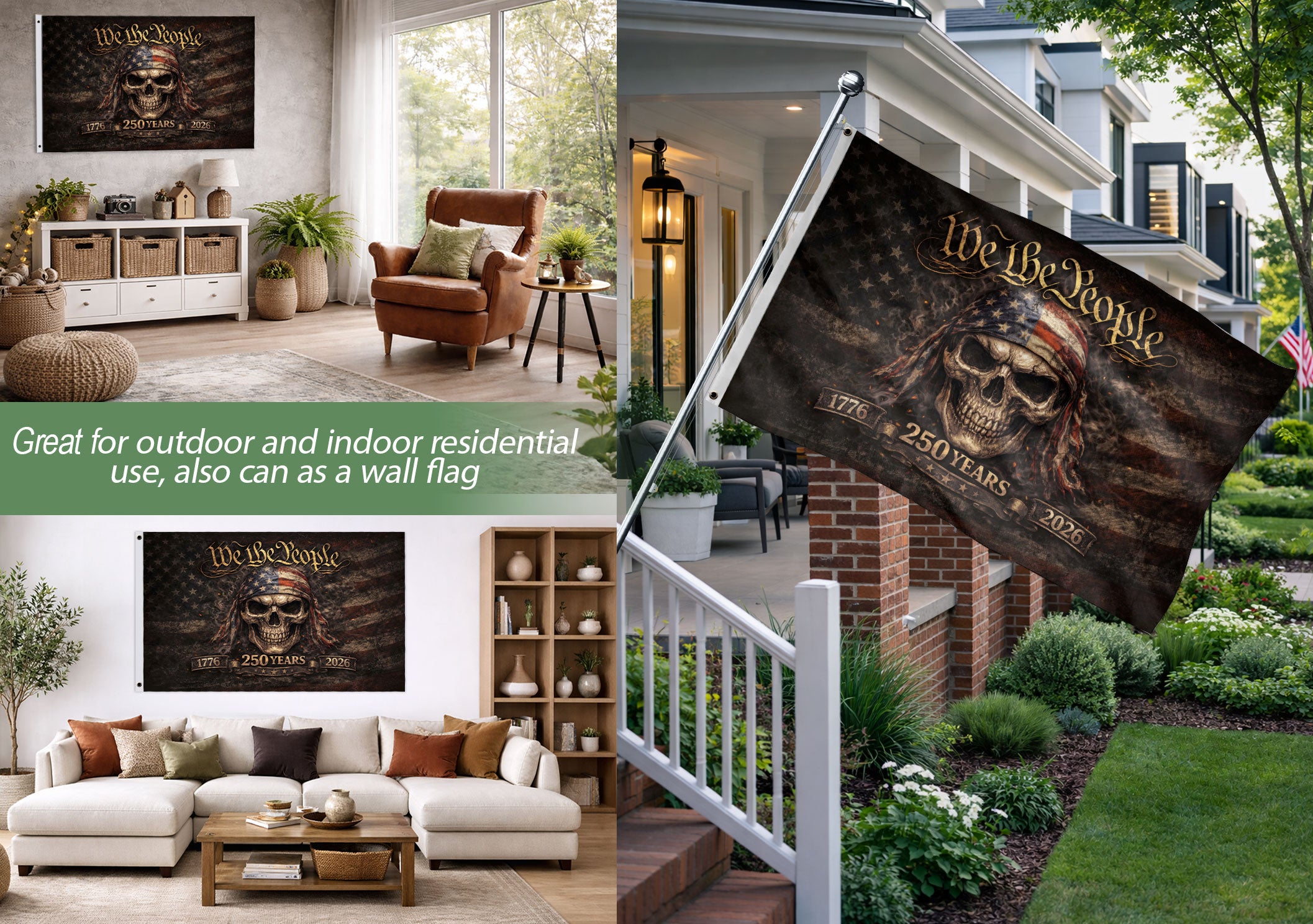 We The People 1776–2026 Flag – Patriotic Skull 250 Years House Flag.