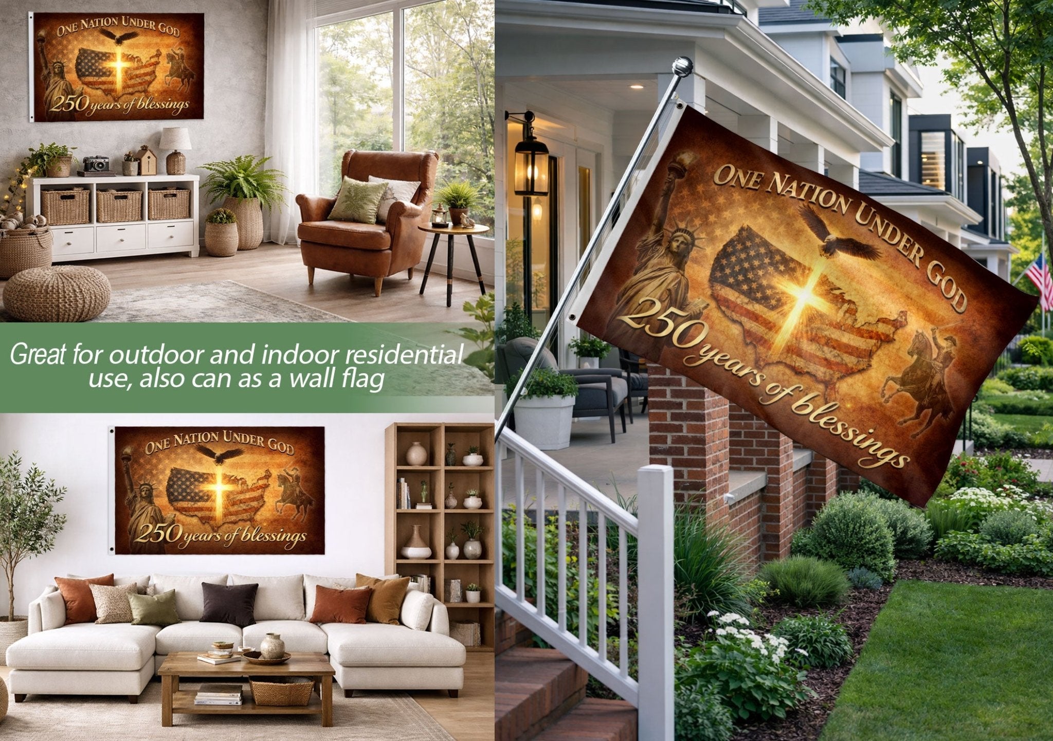 Faith and Freedom Patriotic House Flag Cross Over USA Map Christian Decor - Rust Field Wear