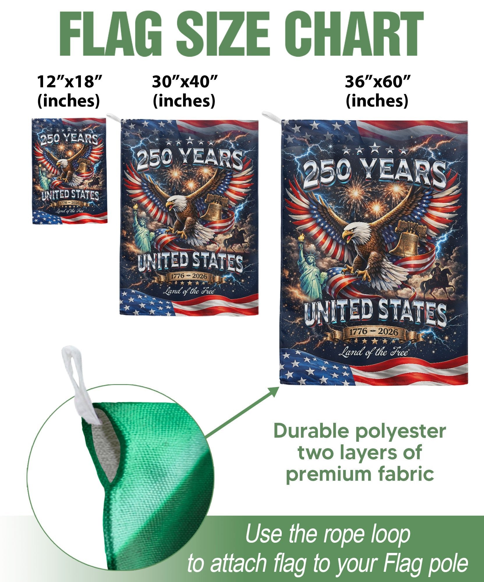 USA 1776-2026 250 Years Garden Flag Patriotic Eagle Yard Decor 12x18inch - Rust Field Wear
