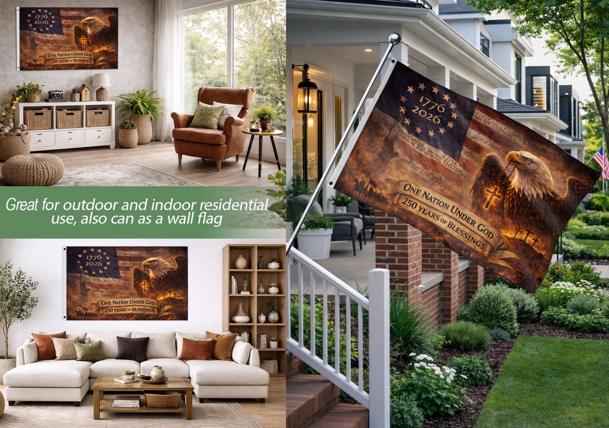 250 Year American Anniversary House Flag 1776–2026 Patriotic USA Flag One Nation Under God - Rust Field Wear