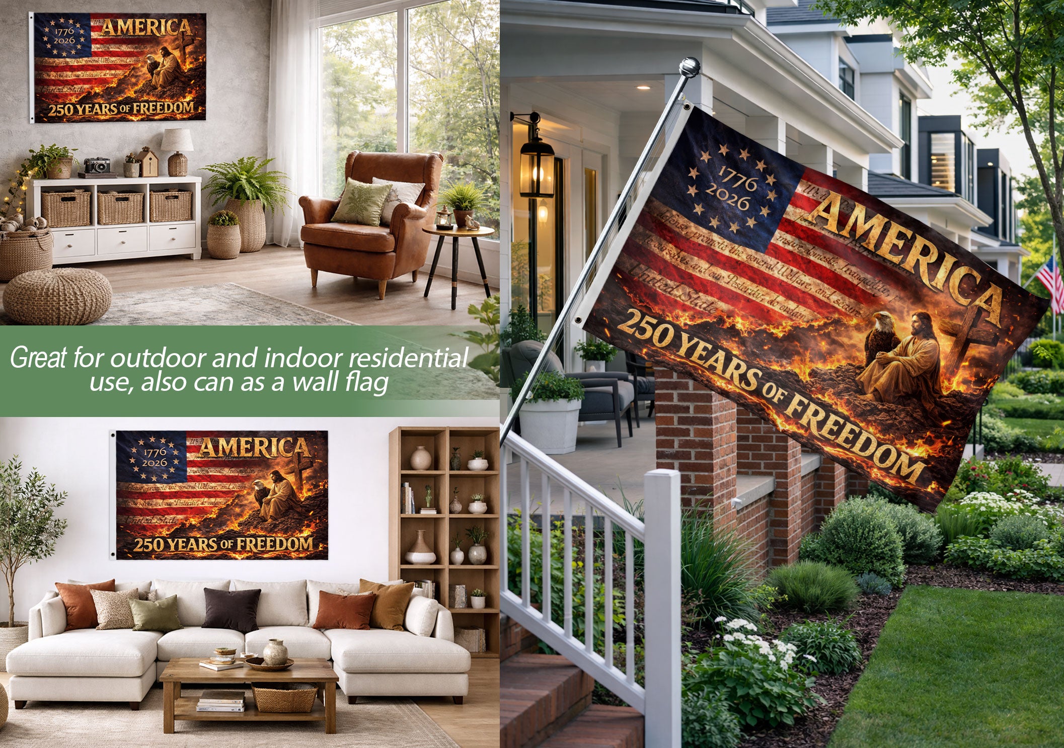 Christian USA 250th Anniversary House Flag 1776–2026 Jesus Eagle Patriotic 250 Years Freedom Flag