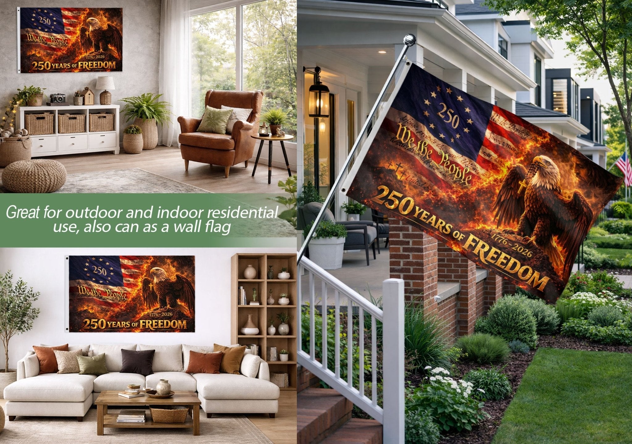 US 1776-2026 Flag 3x5 ft We The People Eagle Cross Patriotic American Banner - Rust Field Wear