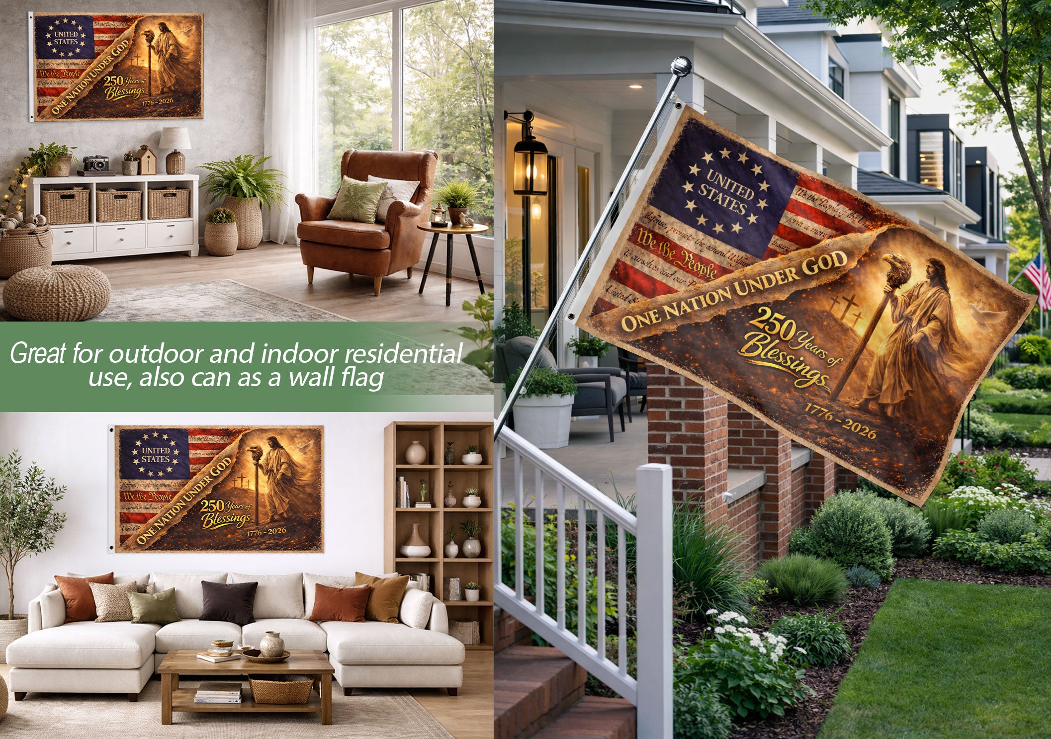 250 Years of Blessings Flag 1776-2026 Jesus We The People Christian United States Banner 3x5ft