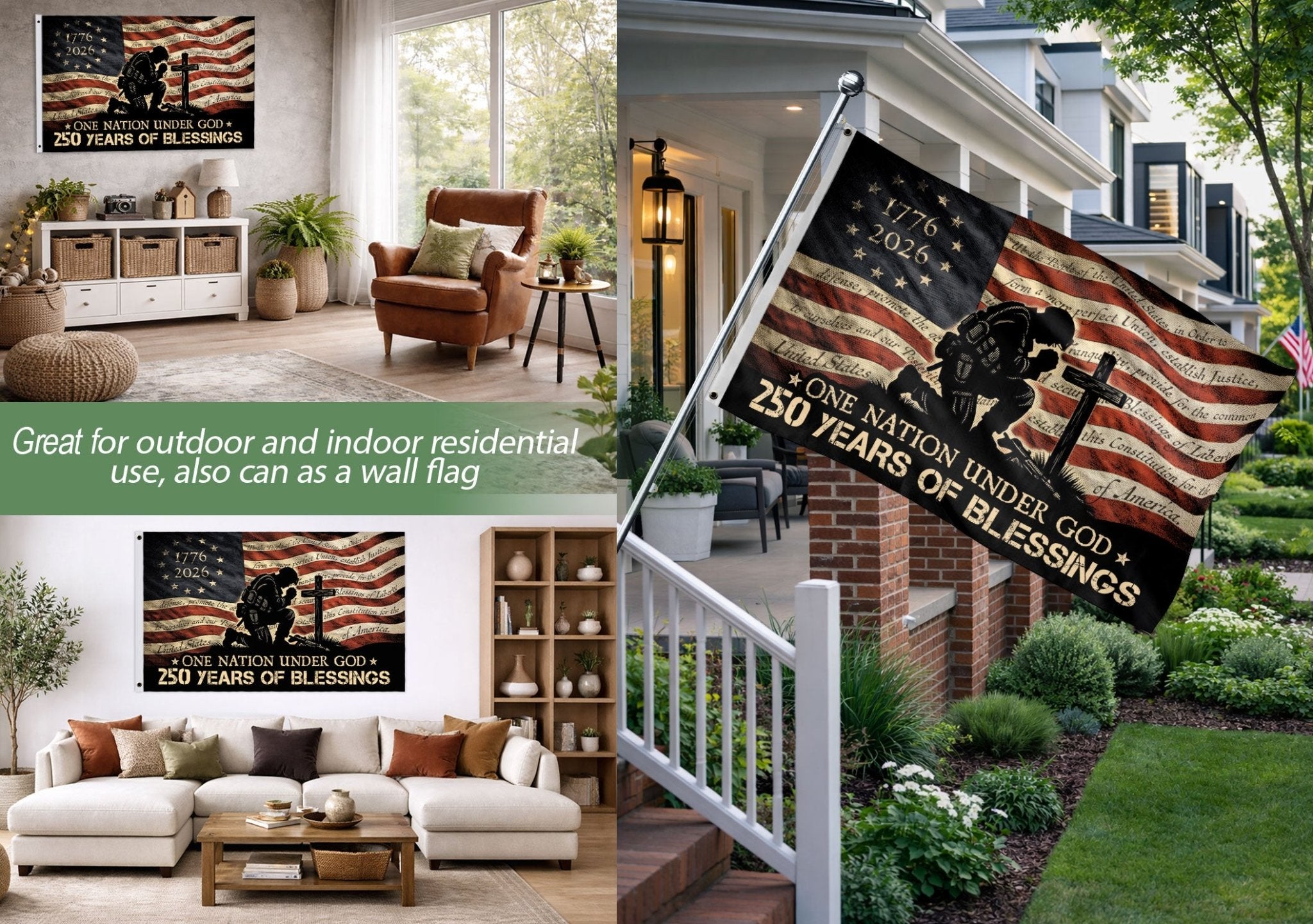 Patriotic Soldier Prayer Christian House Flag One Nation Under God 250 Years Blessings - Rust Field Wear