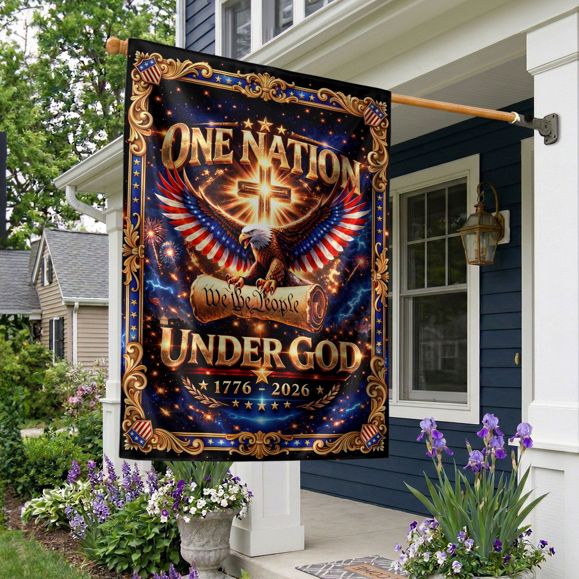 Christian We The People Under God 250th Anniversary USA Garden Flag 1776–2026 Eagle Cross Patriotic Banner