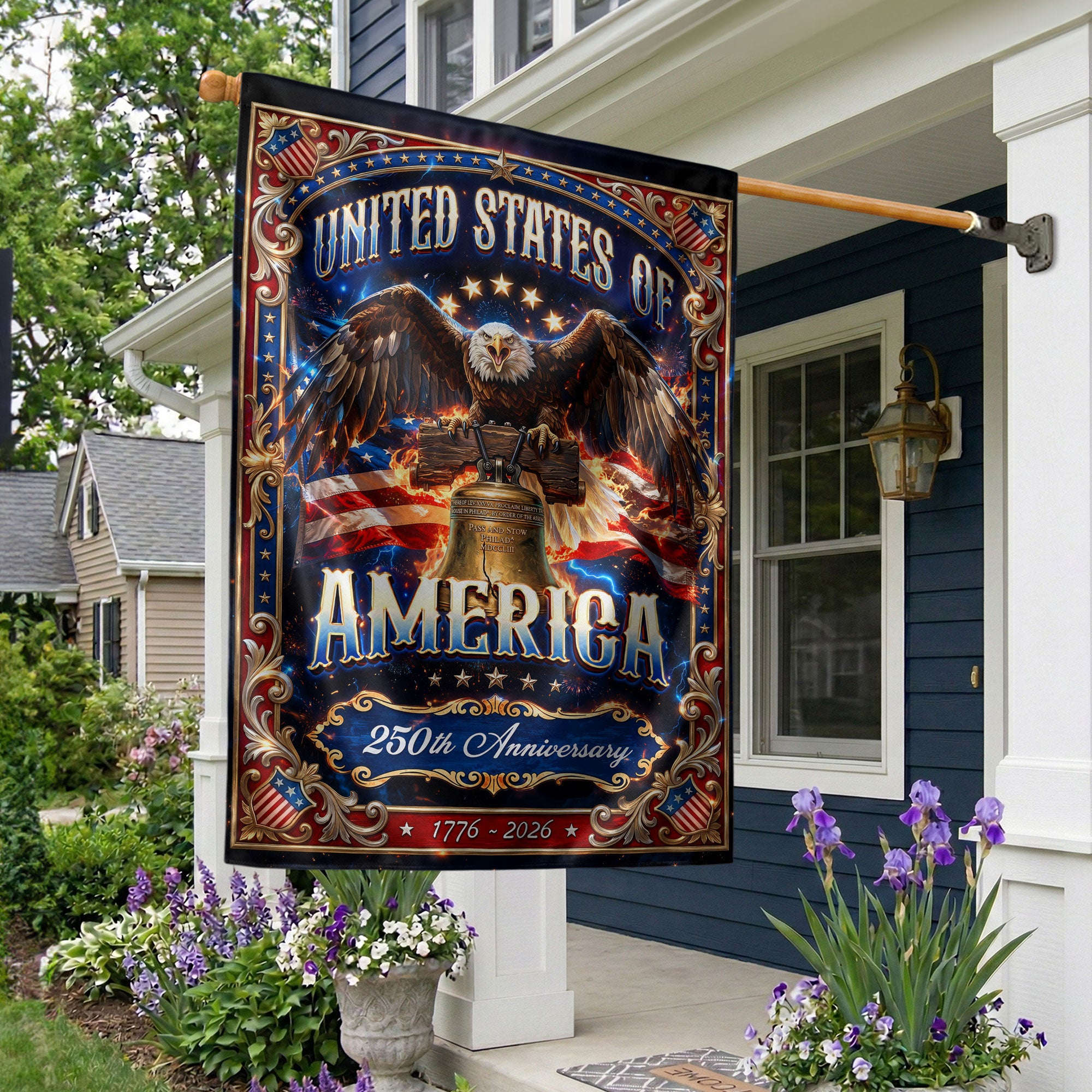United States America House Flag Bald Eagle Liberty Bell 1776 - 2026 Patriotic