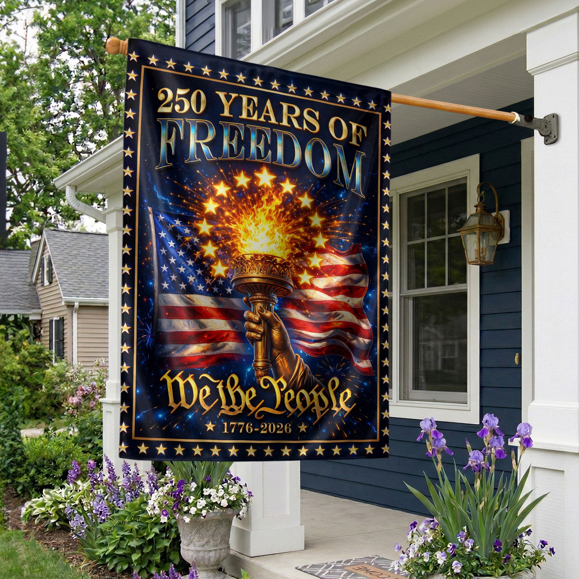 250 Years of Freedom House Flag We The People Torch Patriotic 1776 - 2026 Banner