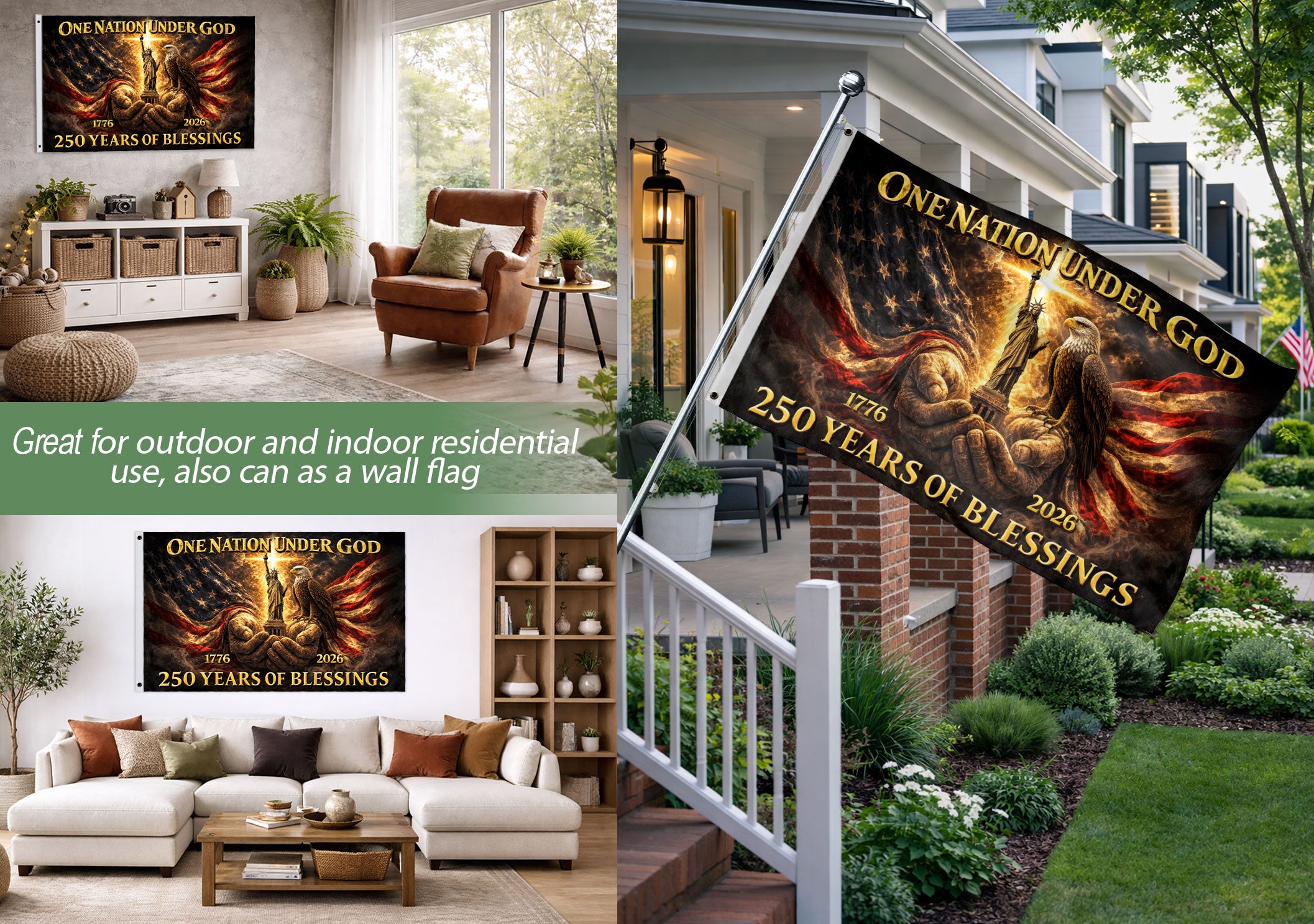 Patriotic God's Hands House Flag 1776-2026 One Nation Under God 250 Years of Blessings
