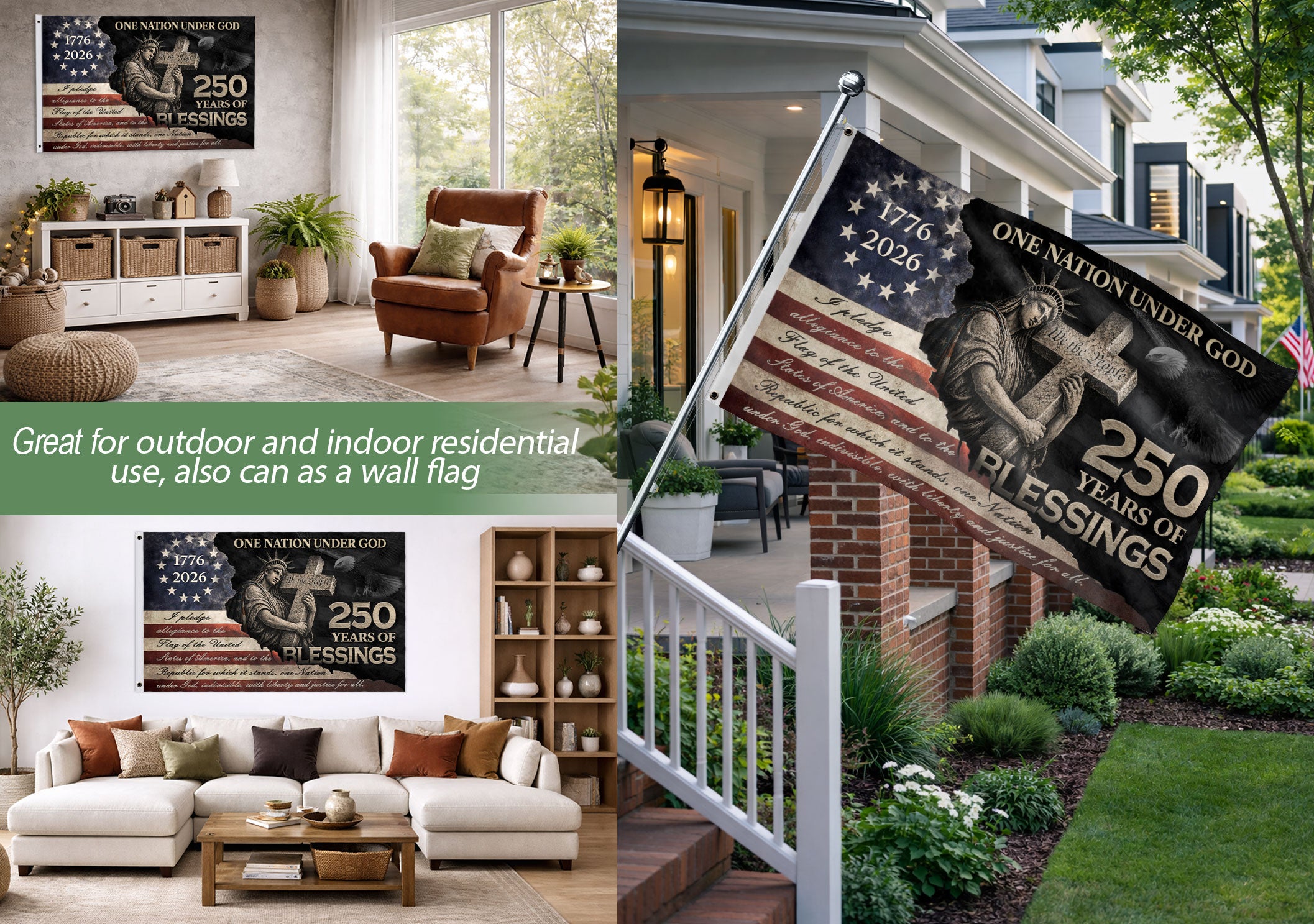 Pledge of Allegiance House Flag 1776-2026 Patriotic Christian 250 Years of Blessings