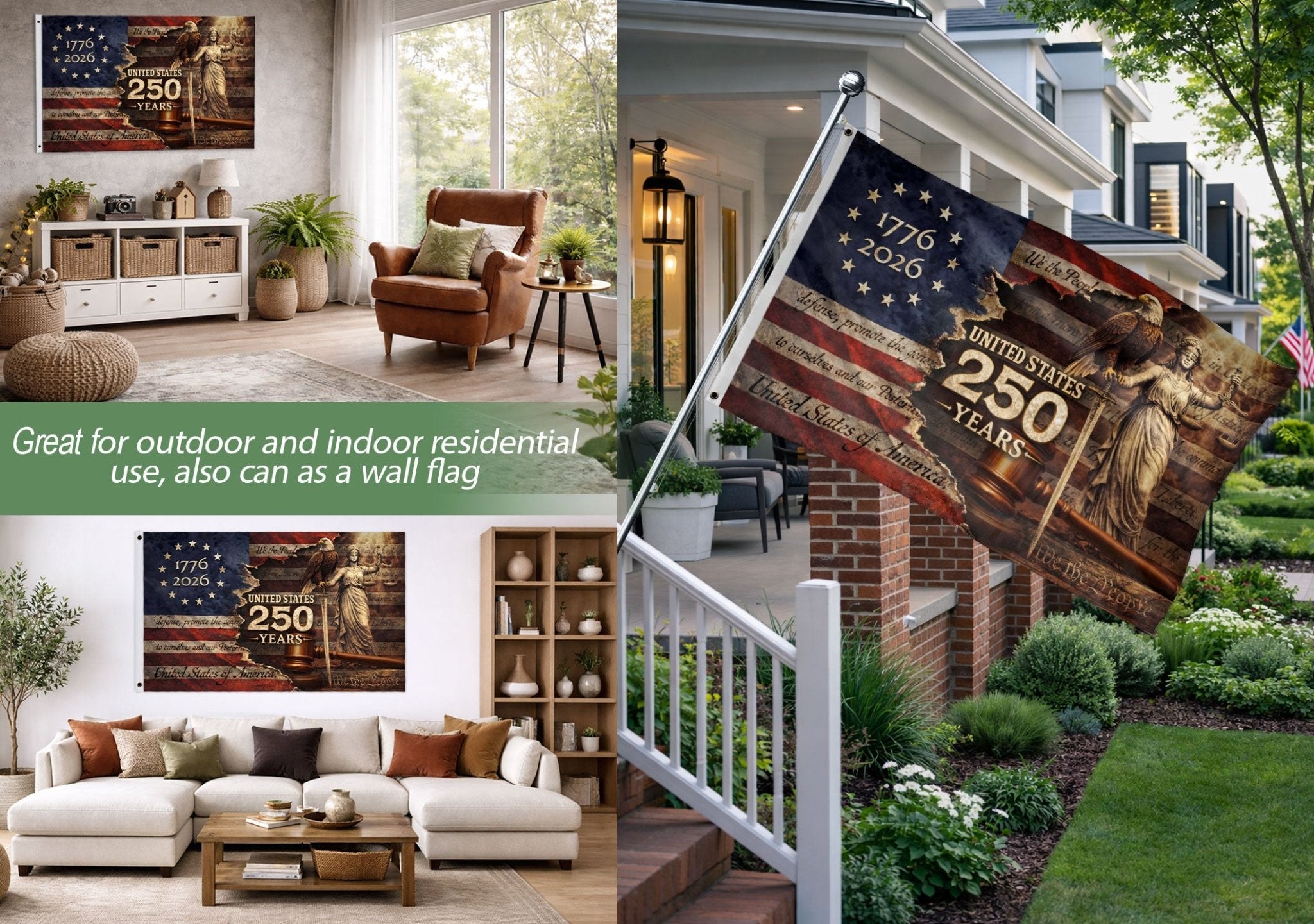 Lady Justice Eagle Betsy Ross Patriotic American Outdoor Banner Flag 3x5ft - Rust Field Wear