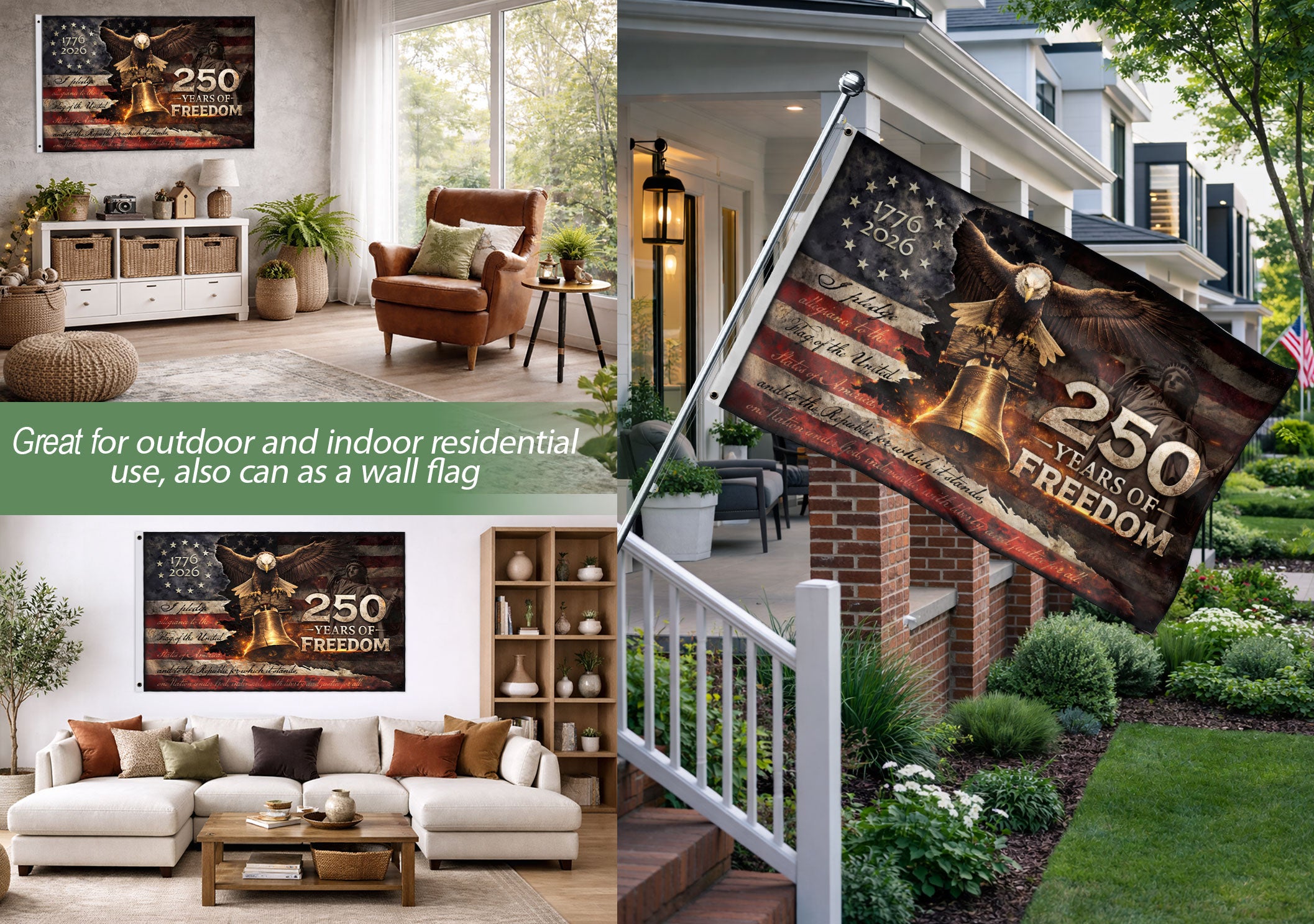 American Heritage House Flag, Patriotic Eagle Design, Celebrating 250 Years of Freedom 3x5ft