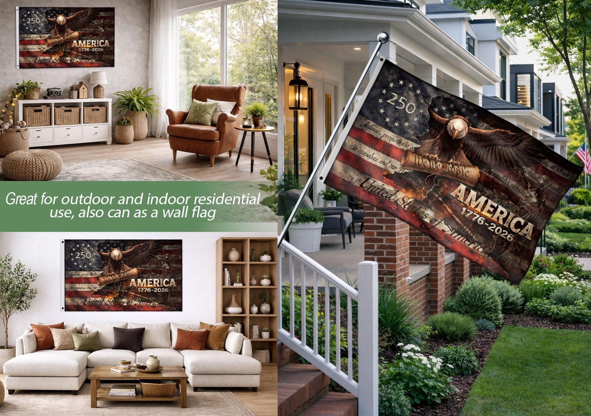 America 250 Years House Flag Patriotic Eagle We The People 1776 2026 Outdoor Decor - Rust Field Wear