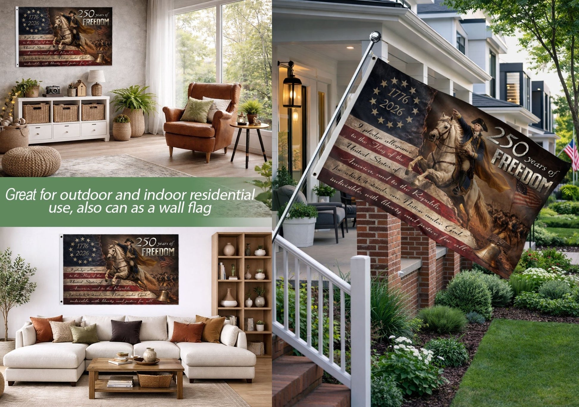 George Washington 250 Years of Freedom House Flag 1776-2026 Patriotic Eagle Decor - Rust Field Wear