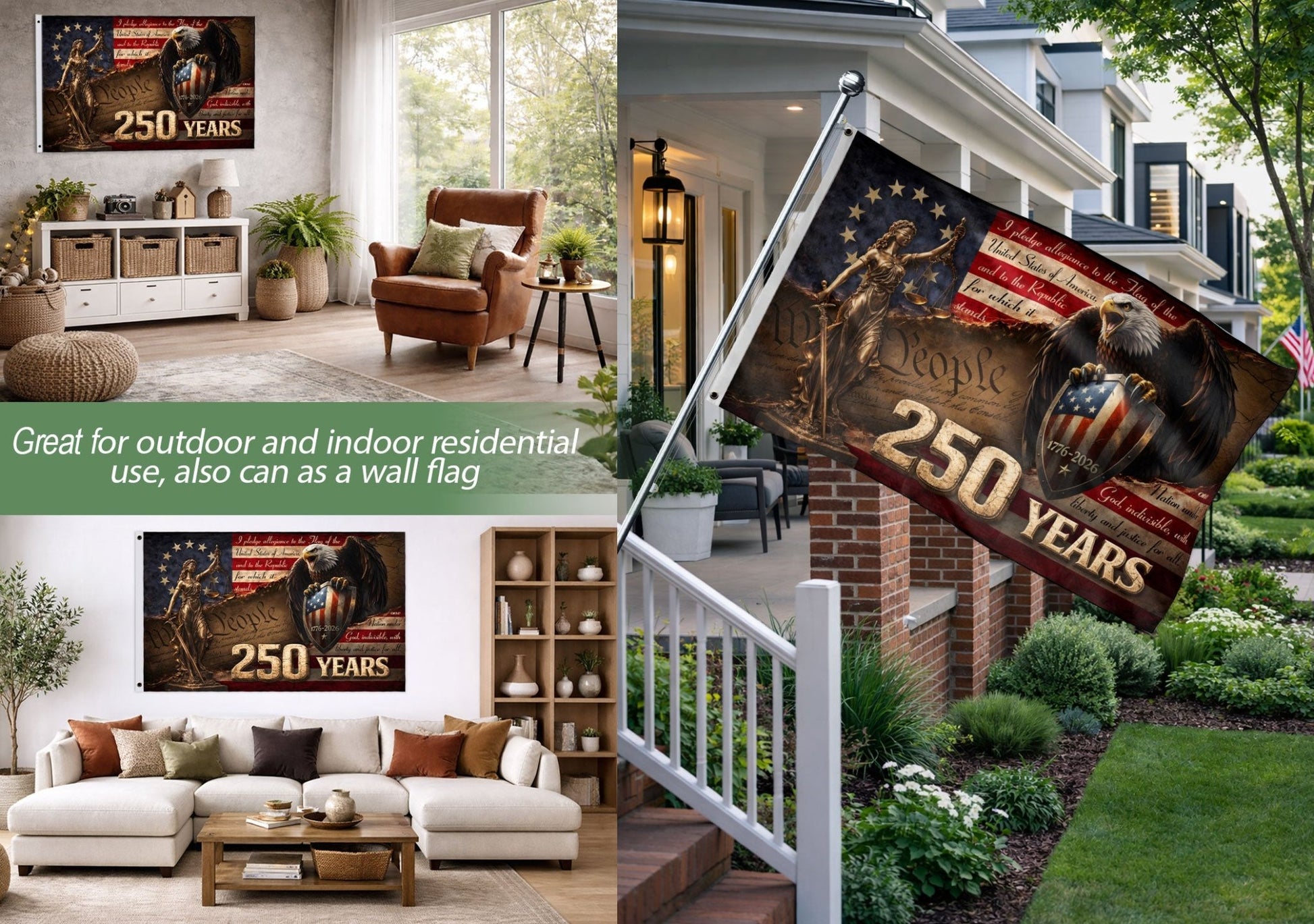 US 250 Years Flag 3x5 ft Lady Justice Eagle Shield 1776-2026 Patriotic American Banner - Rust Field Wear